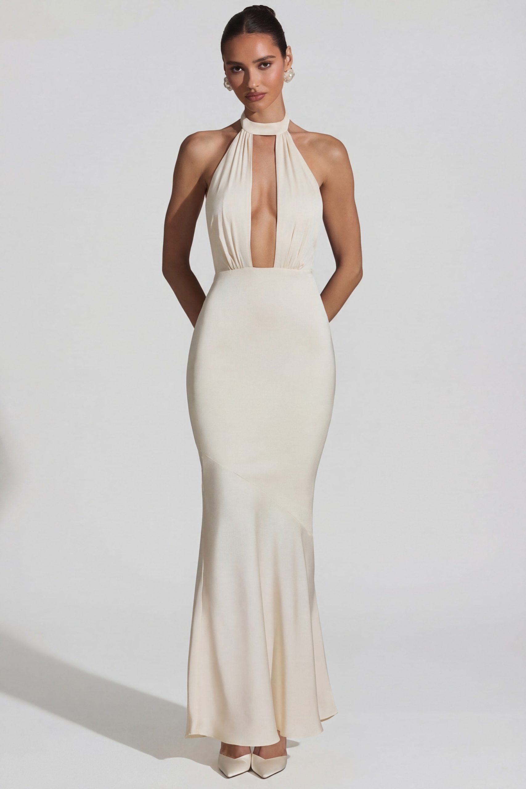 Backless Halterneck Fishtail Gown in Ivory - Image 6