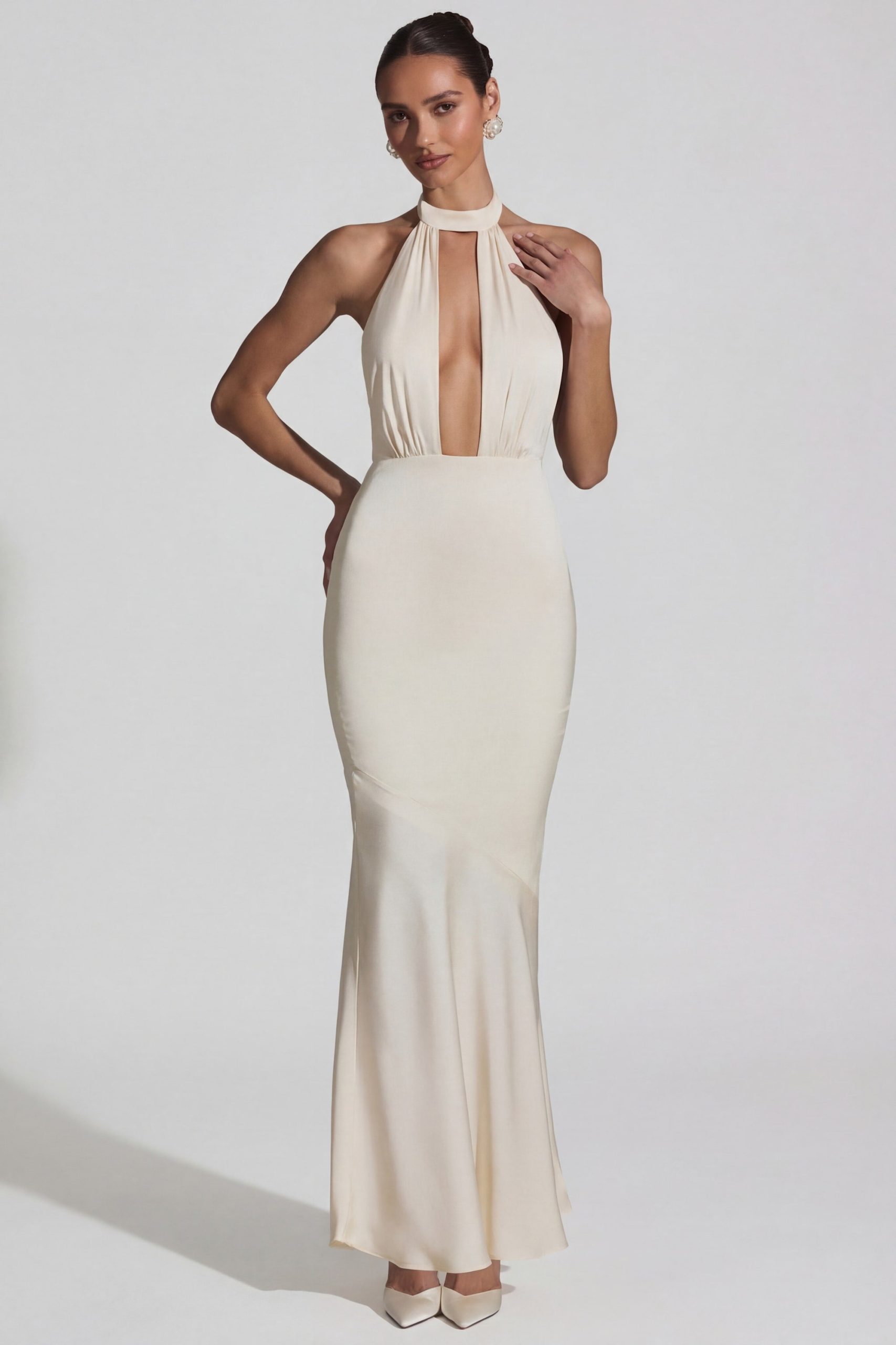 Backless Halterneck Fishtail Gown in Ivory - Image 4