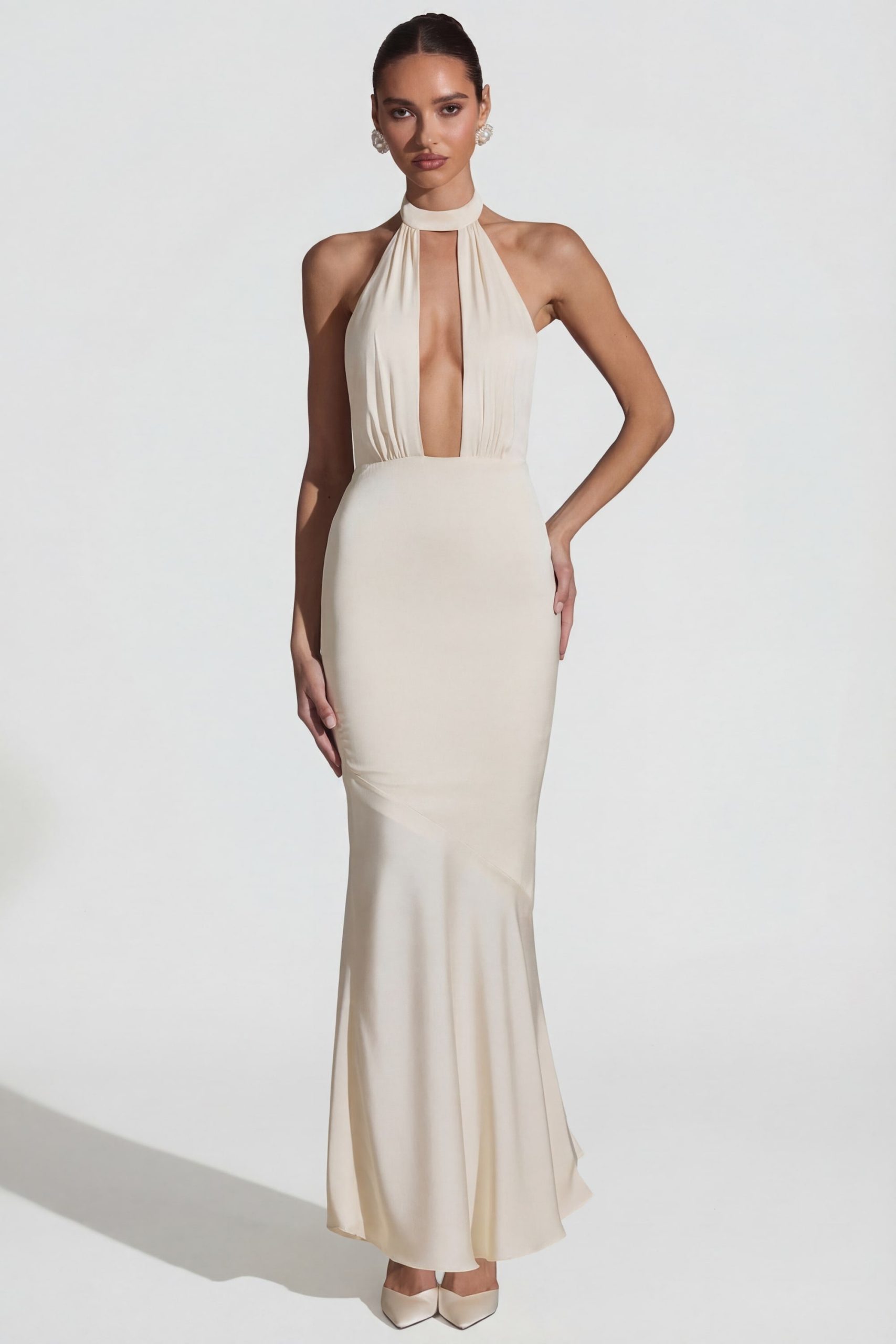 Backless Halterneck Fishtail Gown in Ivory - Image 8
