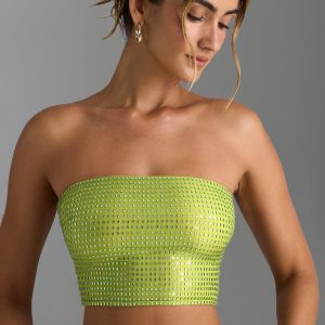 Embellished Strap-Back Bandeau Top in Pear Green