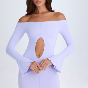 Off-Shoulder Cut-Out Mini Dress in Soft Lilac