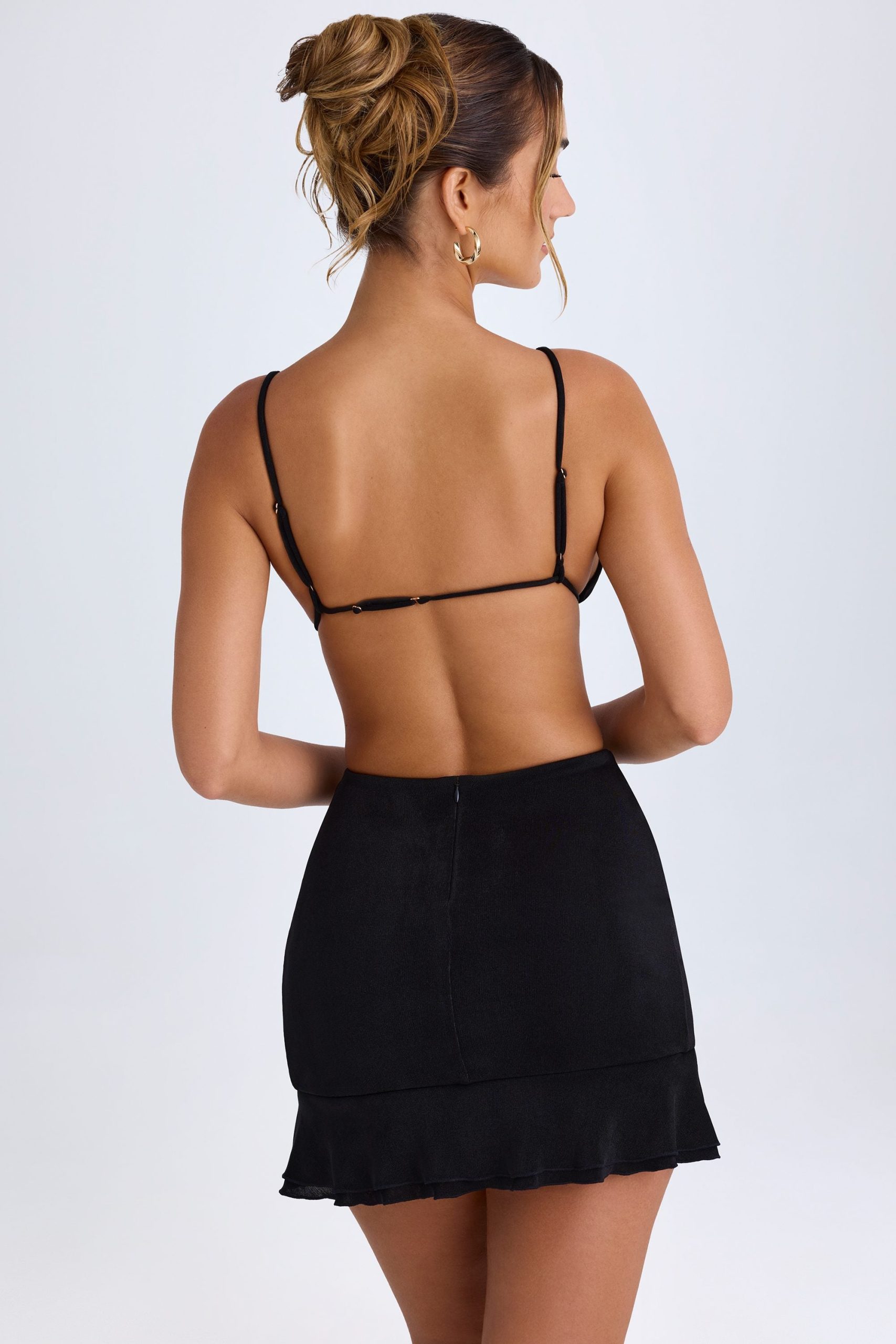 Ruffle-Trim Cut-Out Mini Dress in Black - Image 2
