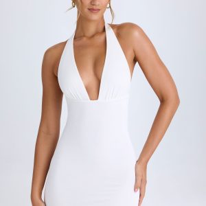 Cowl-Back Halterneck Mini Dress in White