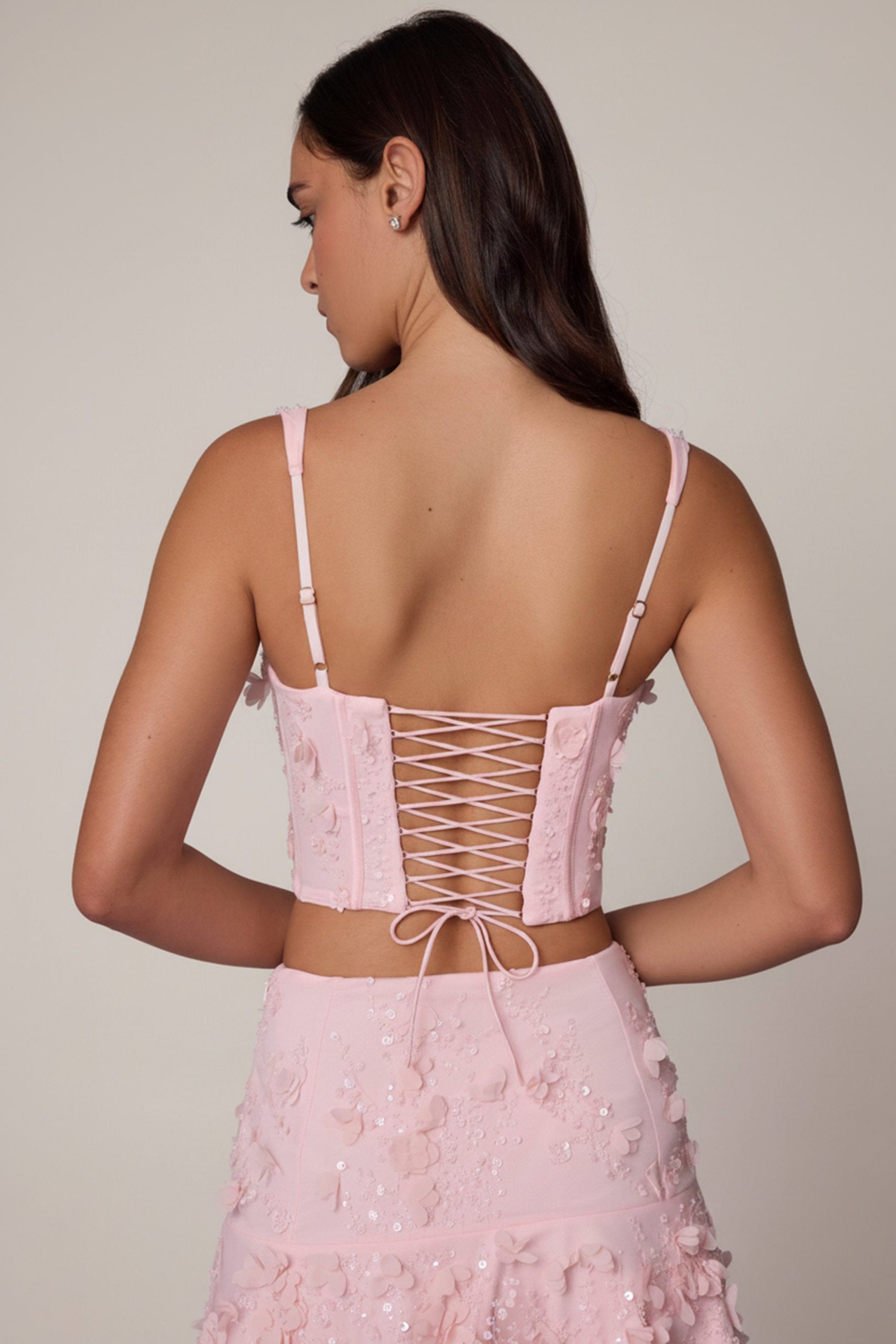 Embellished Lace-Up Corset Top in Soft Pink - Image 7