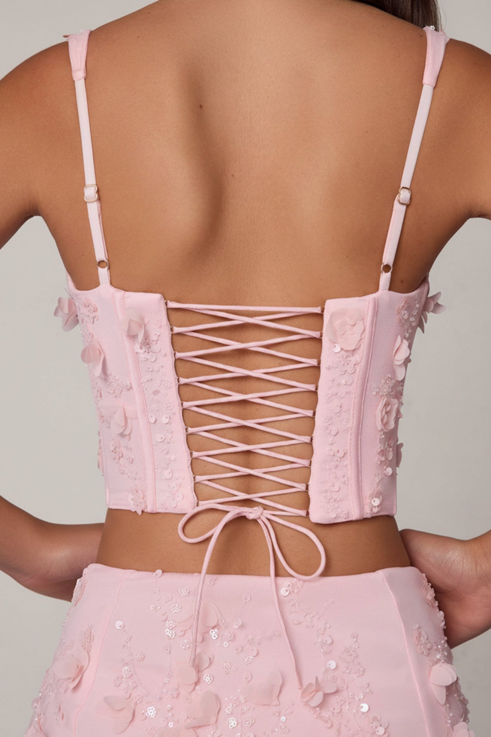 Embellished Lace-Up Corset Top in Soft Pink - Image 4