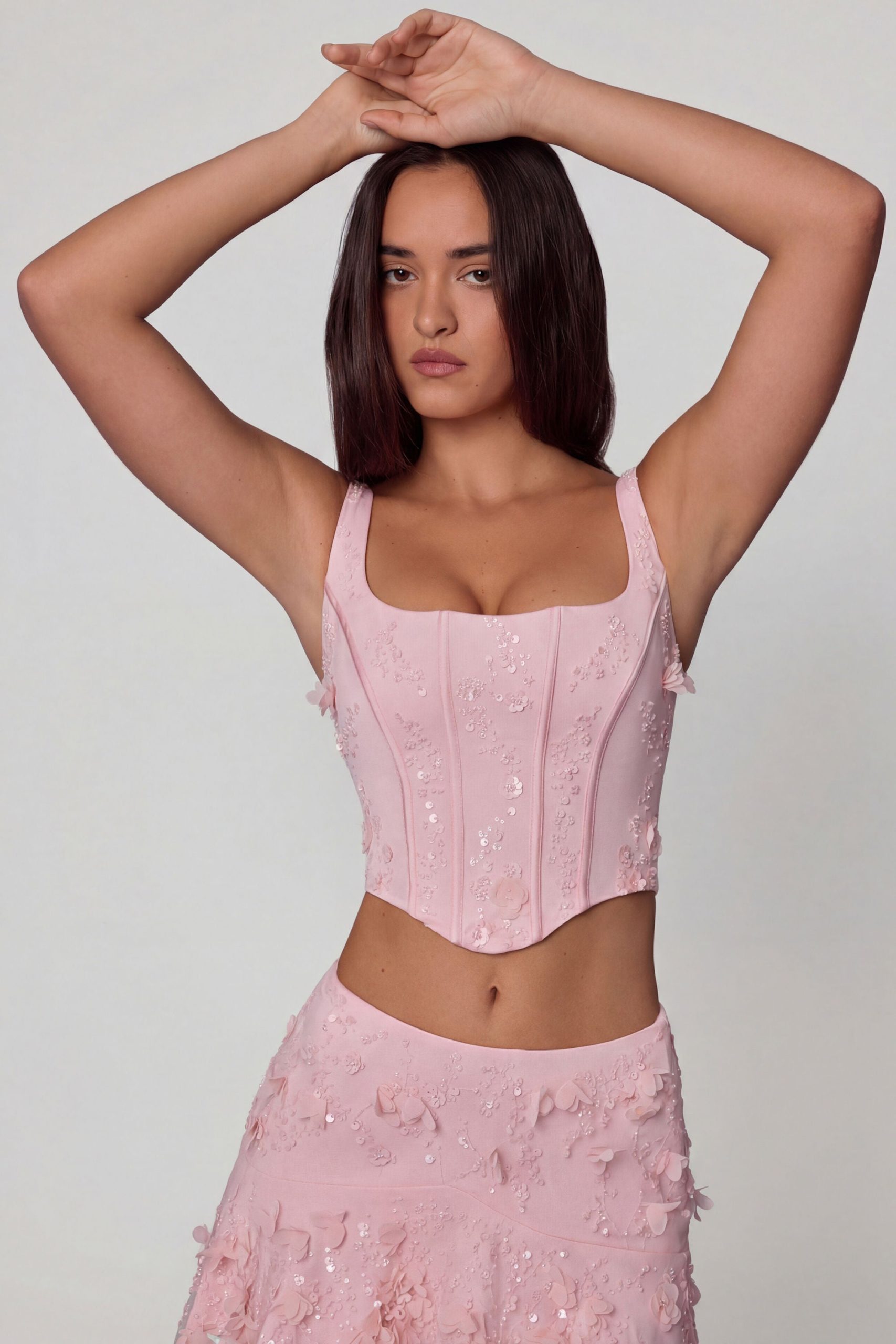 Embellished Lace-Up Corset Top in Soft Pink - Image 5