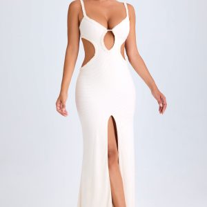 Ruffle-Appliqu?? Cut-Out Maxi Dress in White