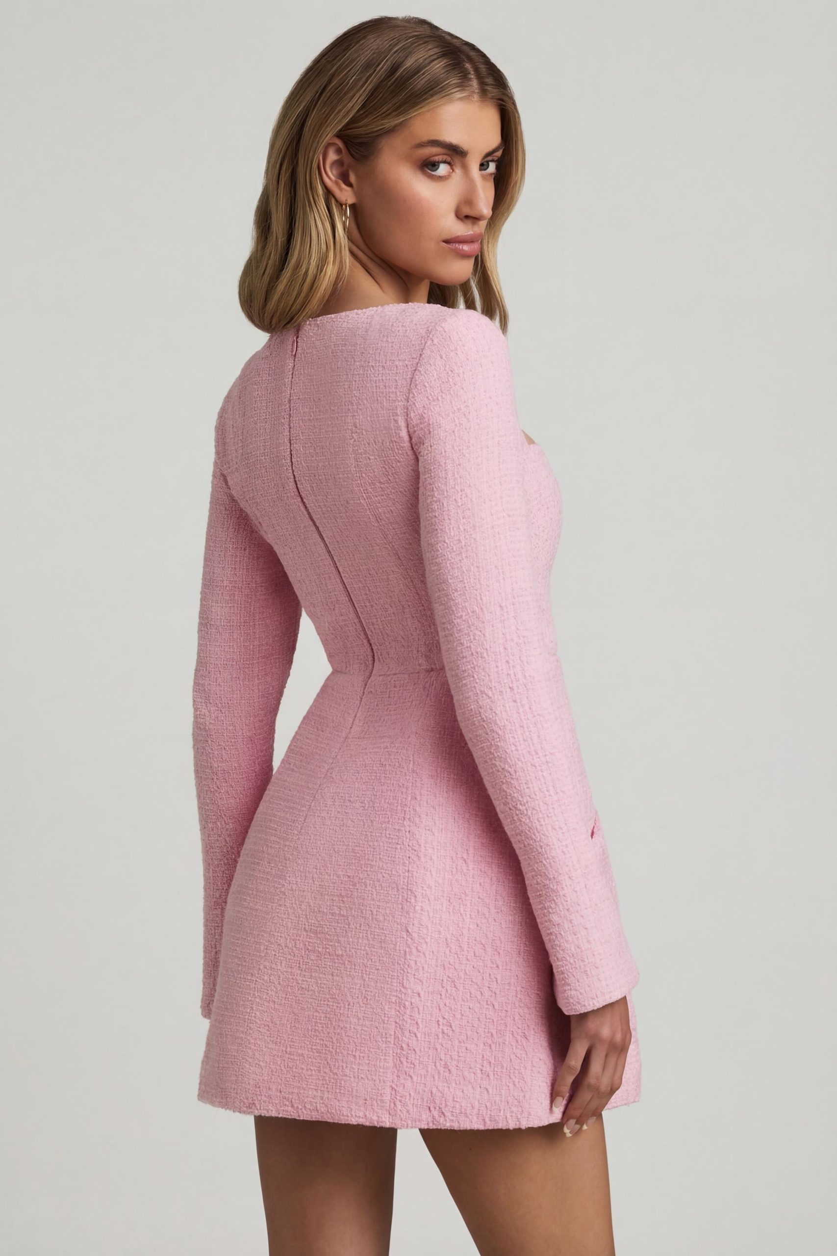 Sweetheart-Neck Structured Mini Dress in Soft Pink - Image 2