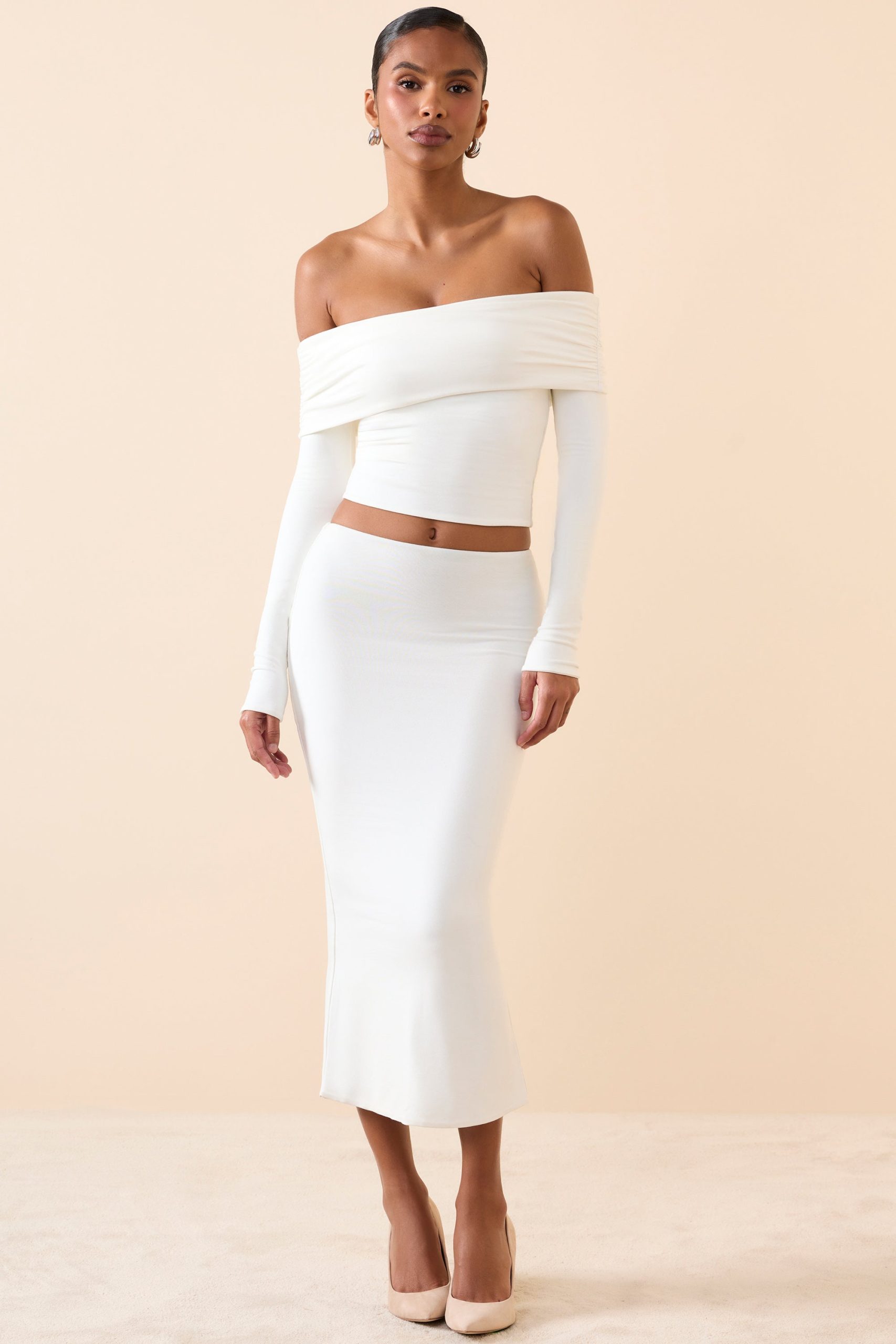 Modal Mid-Rise Midaxi Skirt in White - Image 4
