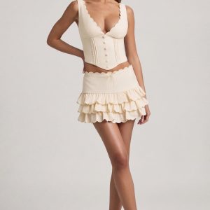 Layered Ruffled Low-Rise Mini Skirt in Ivory
