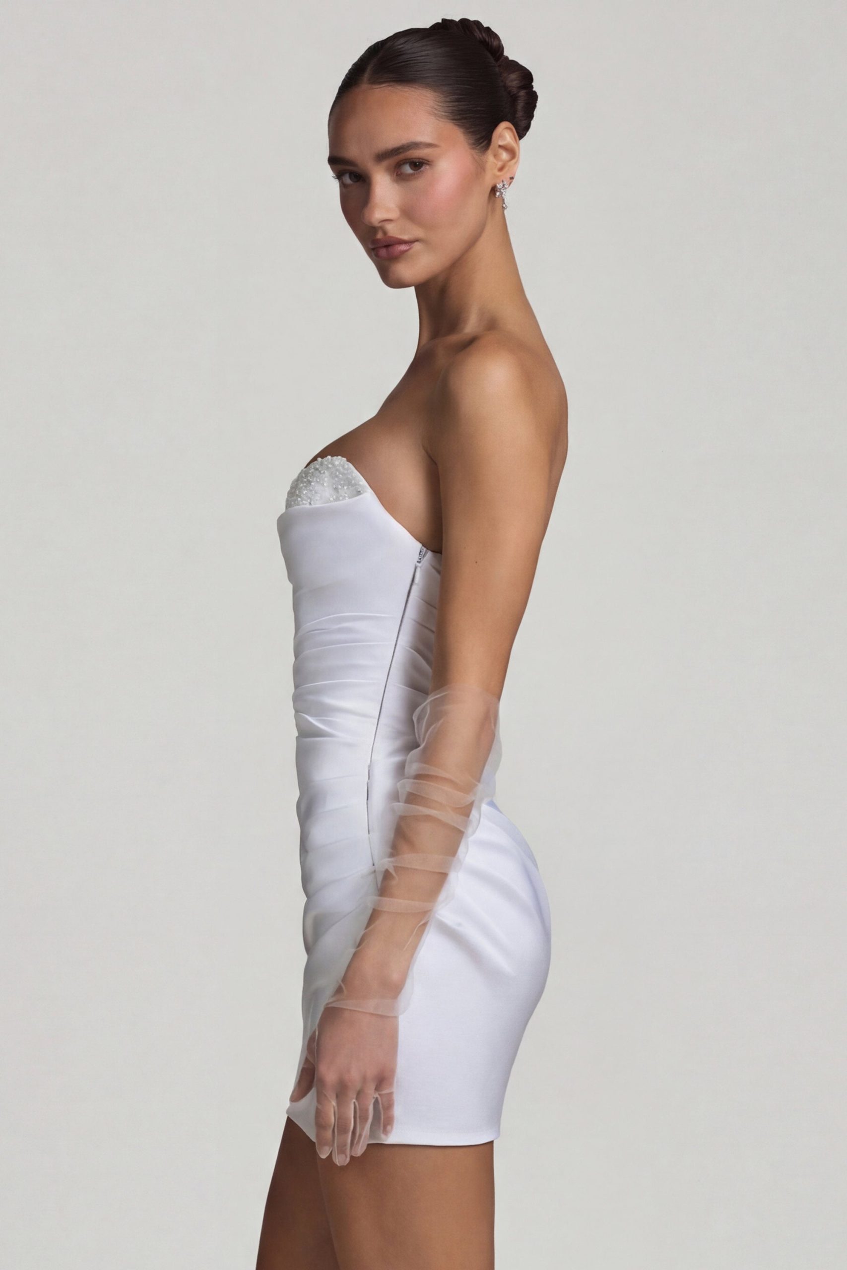 Ruched Corset Mini Dress in White - Image 4
