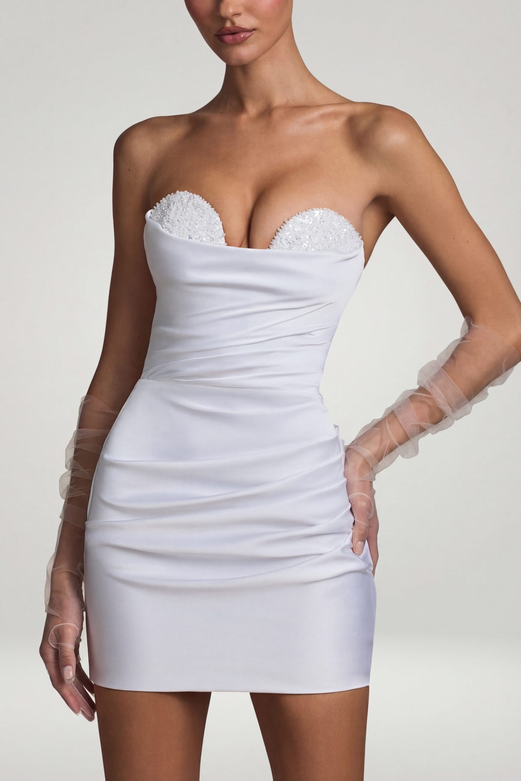 Ruched Corset Mini Dress in White - Image 2