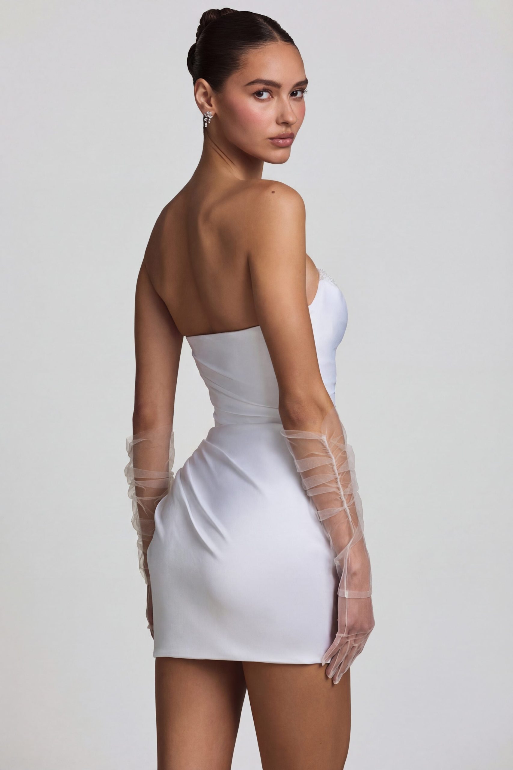 Ruched Corset Mini Dress in White - Image 7