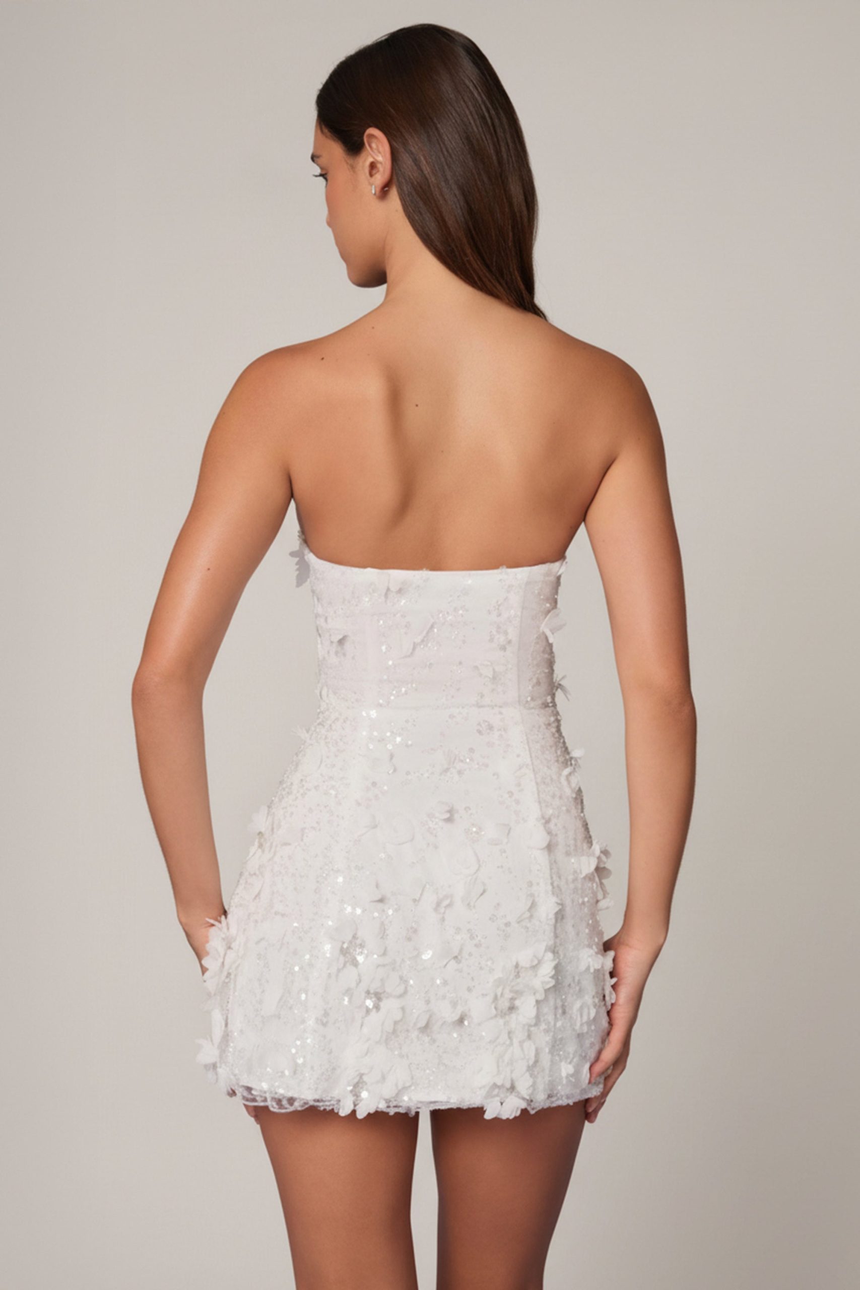 Embellished Bandeau A-line Mini Dress in White - Image 2