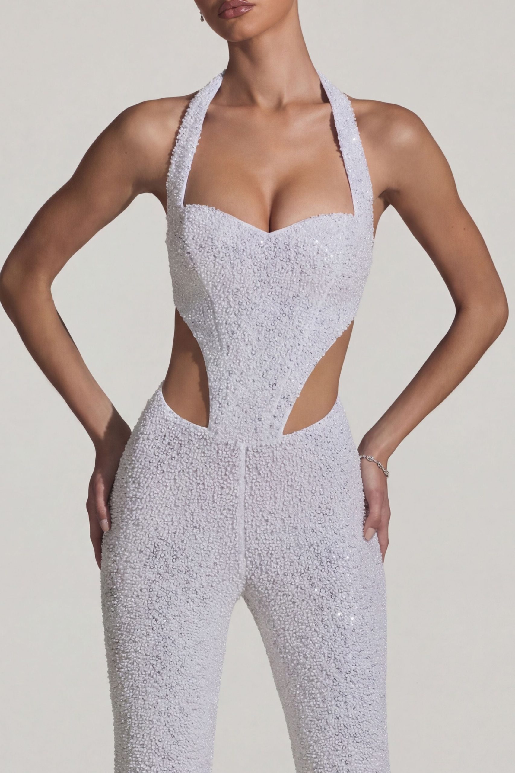Embellished Cut-Out Jumpsuit in White - Image 4