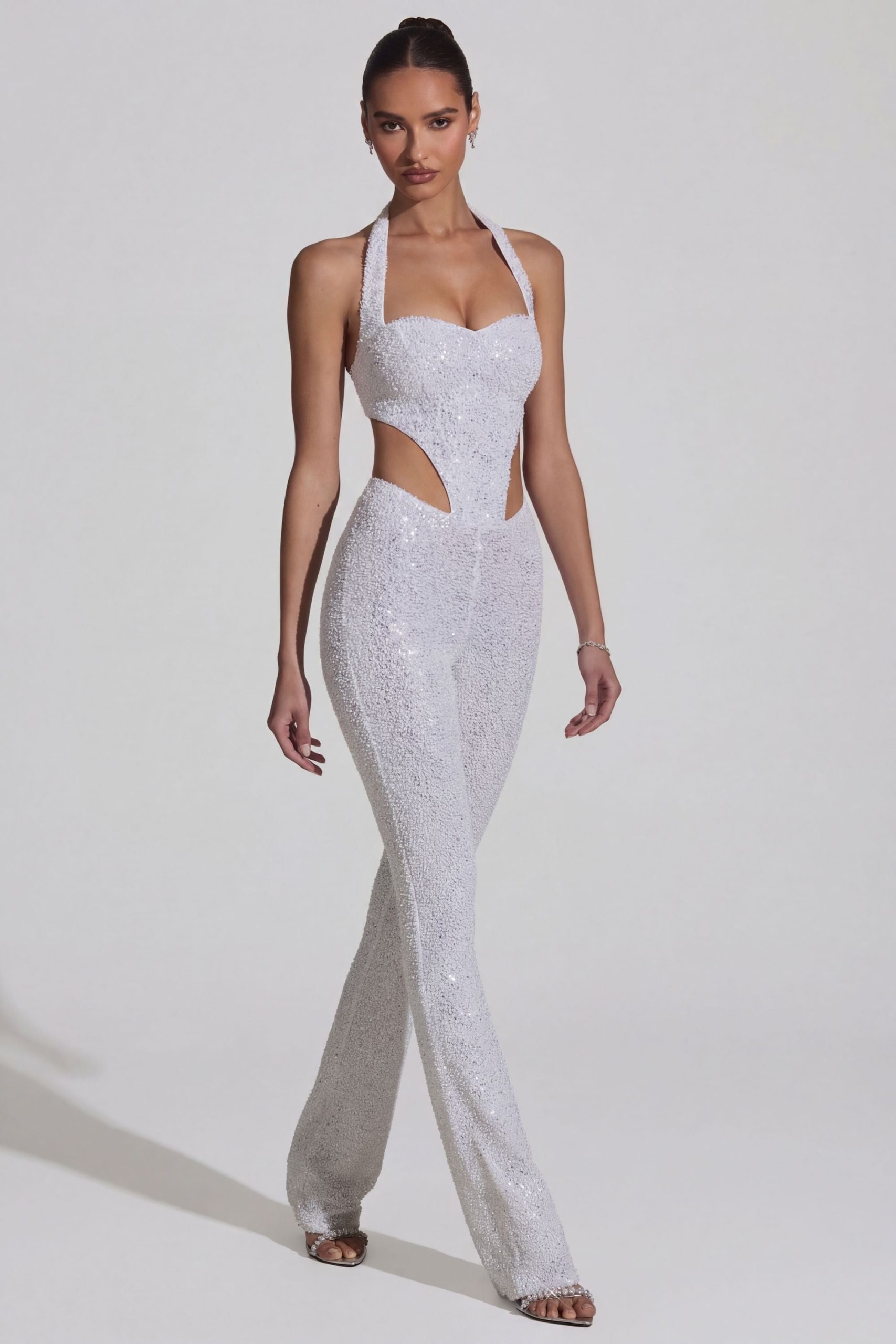 Embellished Cut-Out Jumpsuit in White - Image 7