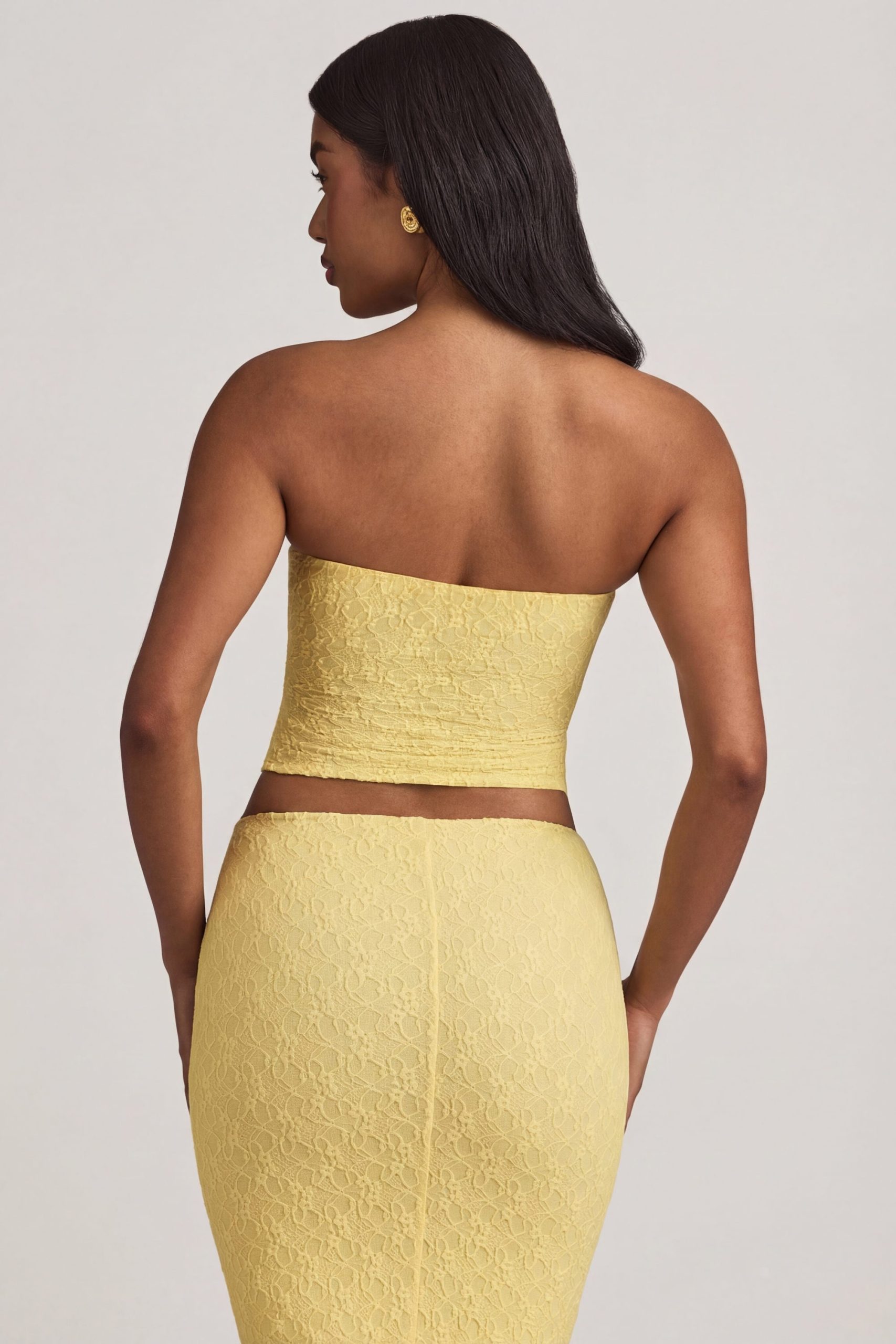 Ruched Strapless Lace Top in Pastel Yellow - Image 2