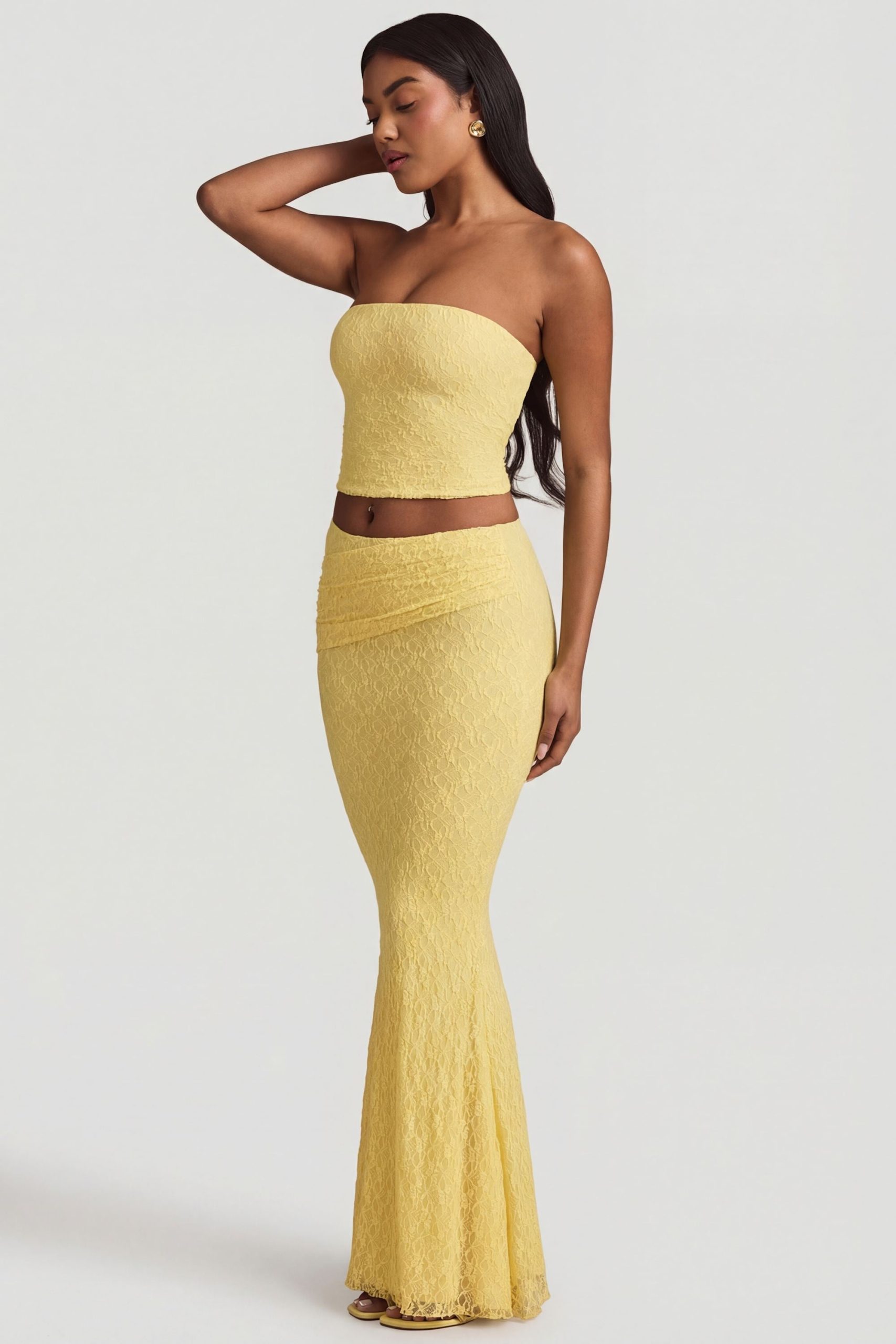 Ruched Strapless Lace Top in Pastel Yellow - Image 5