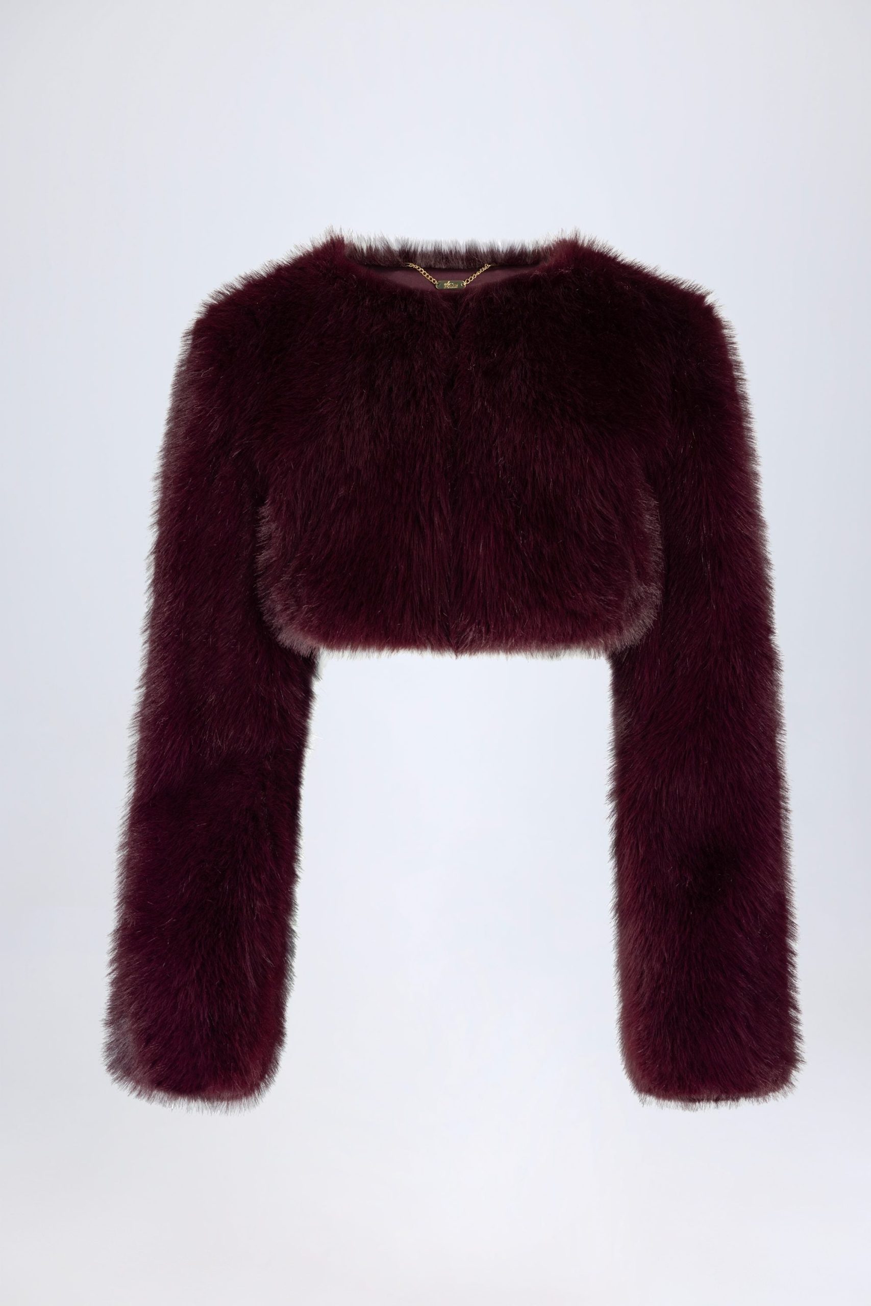 Faux Fur Cropped Bolero in Wine - Image 2