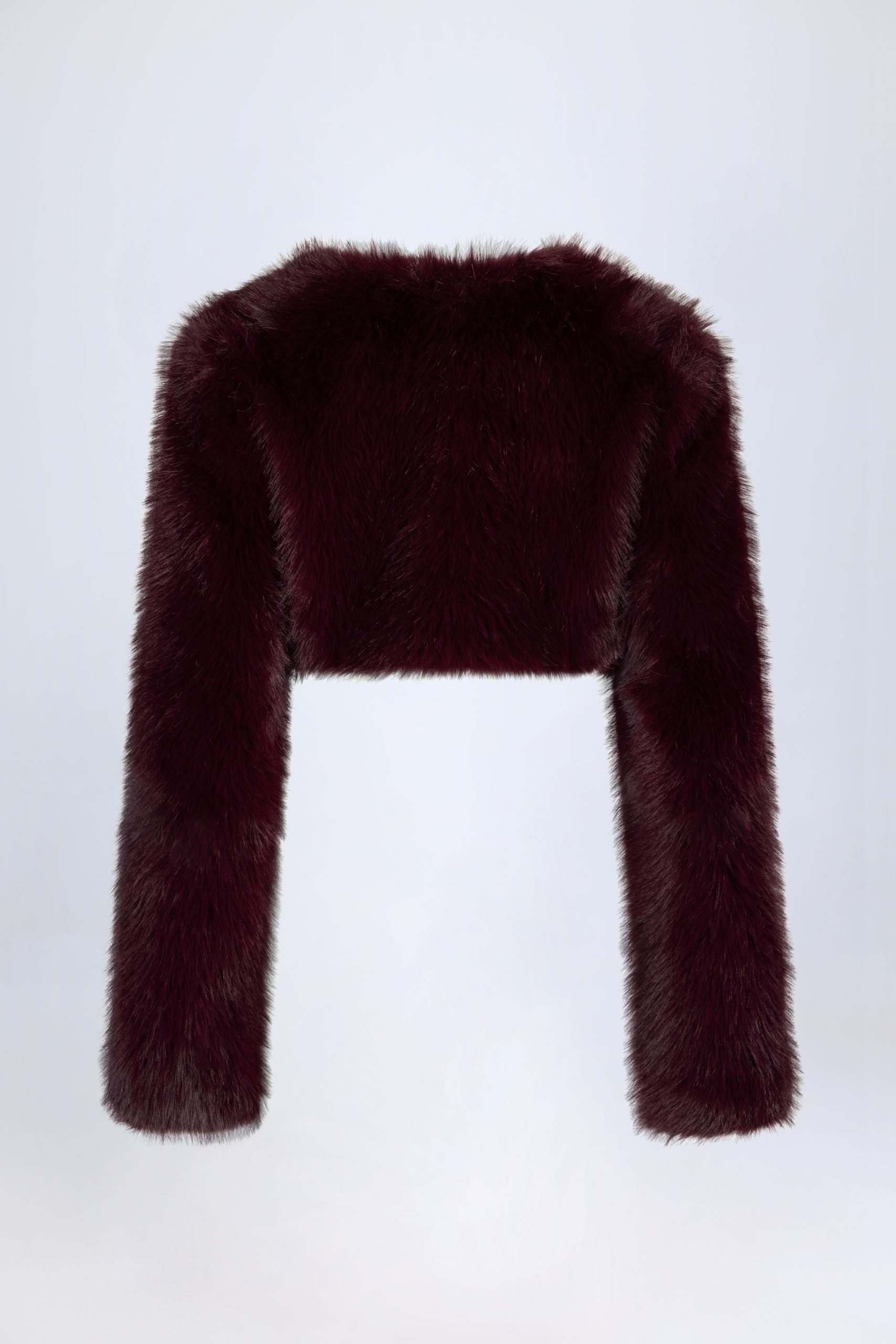 Faux Fur Cropped Bolero in Wine - Image 4