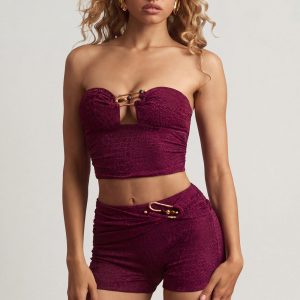 Hardware-Detail Bandeau Crop Top in Berry Purple