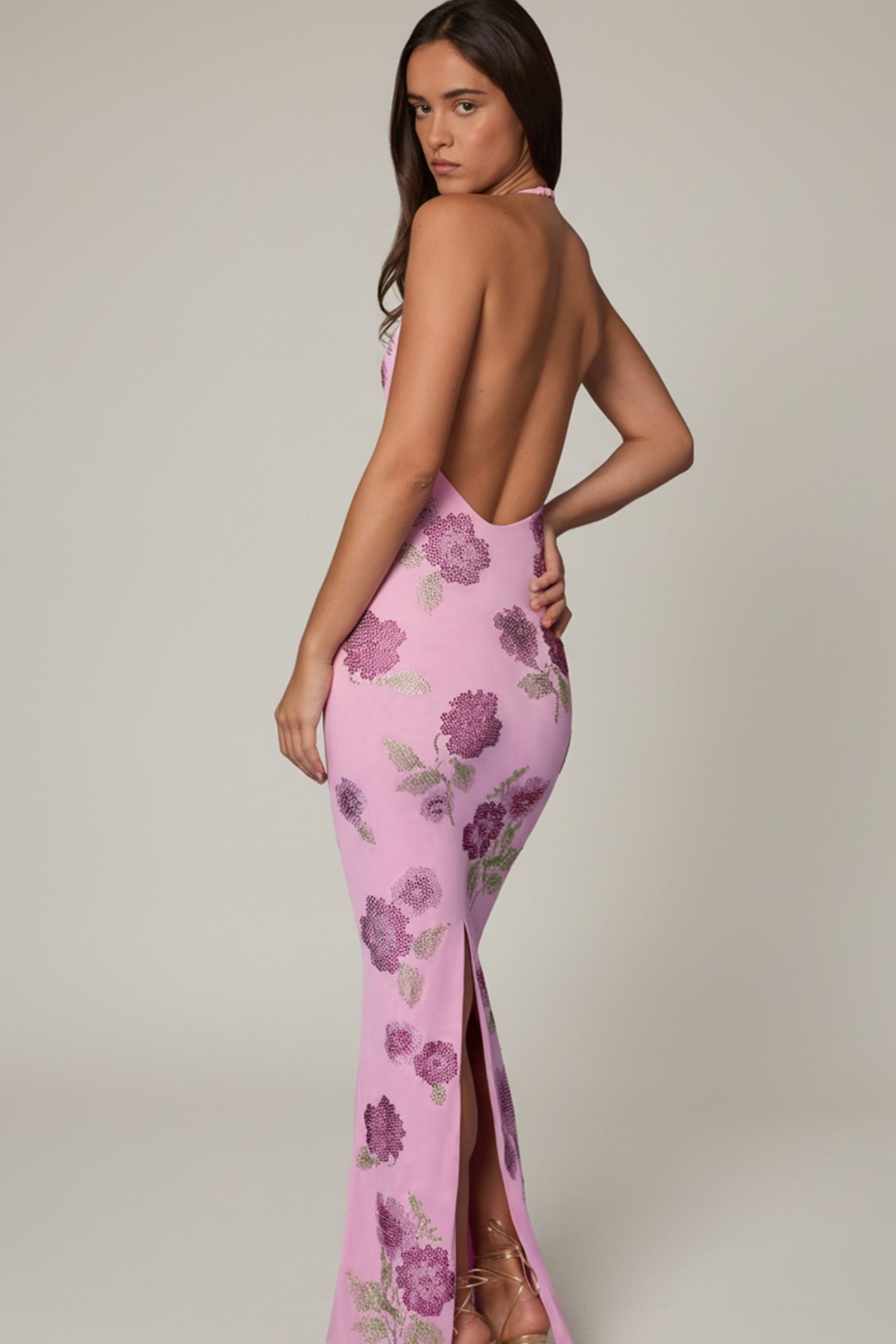 Embellished Halterneck Maxi Dress in Soft Pink - Image 7