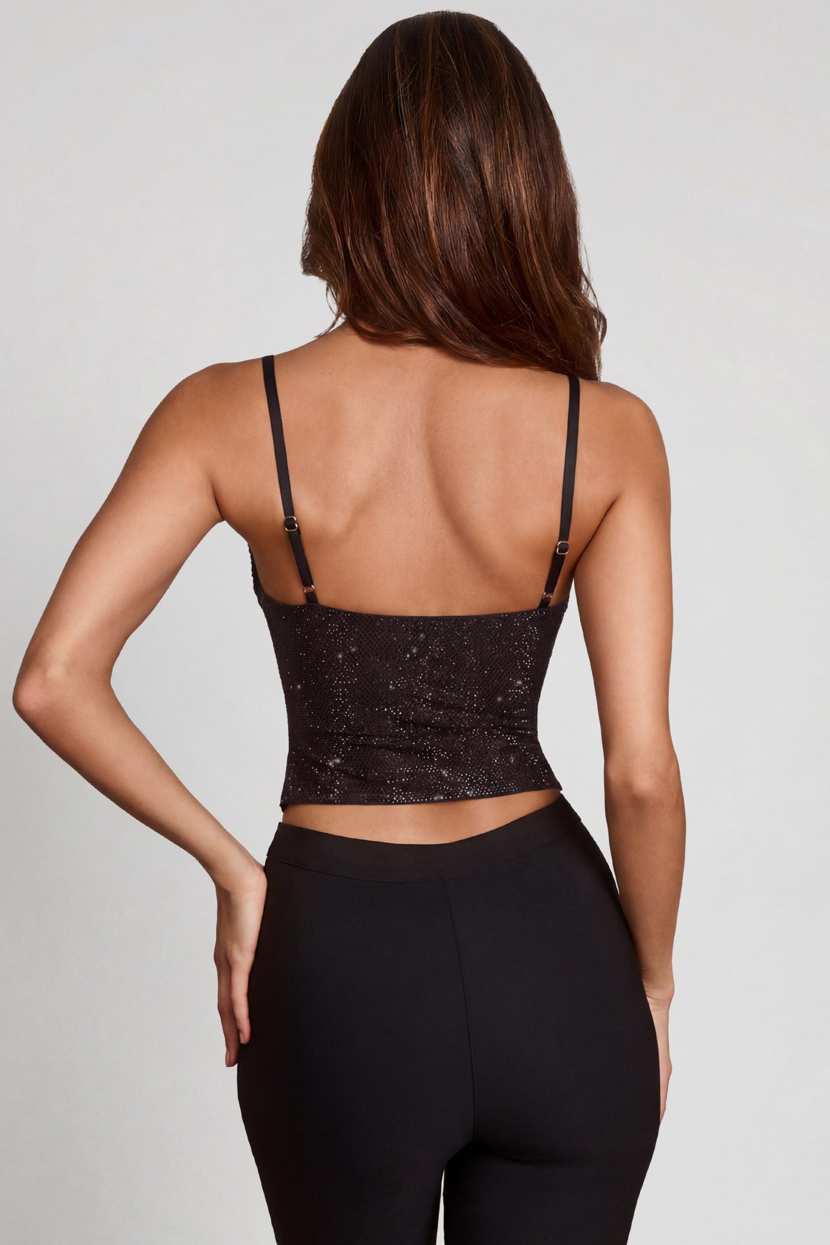 Embellished Peekaboo Cowl-Neck Top in Black - Image 2