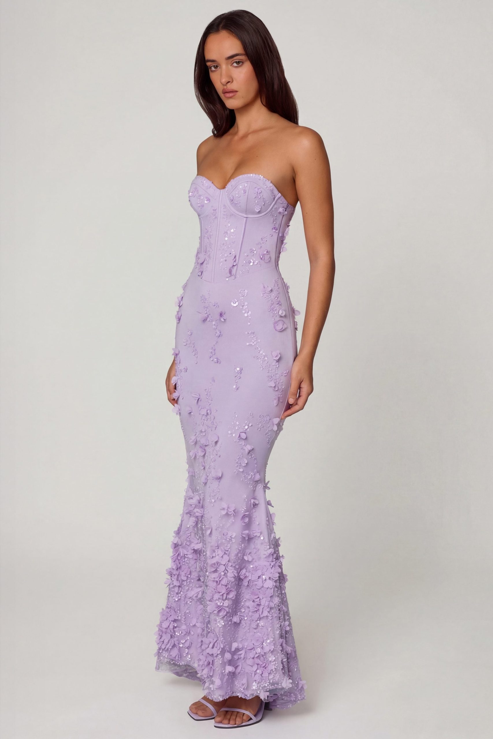 Lace-Up Corset Maxi Dress in Lilac - Image 6