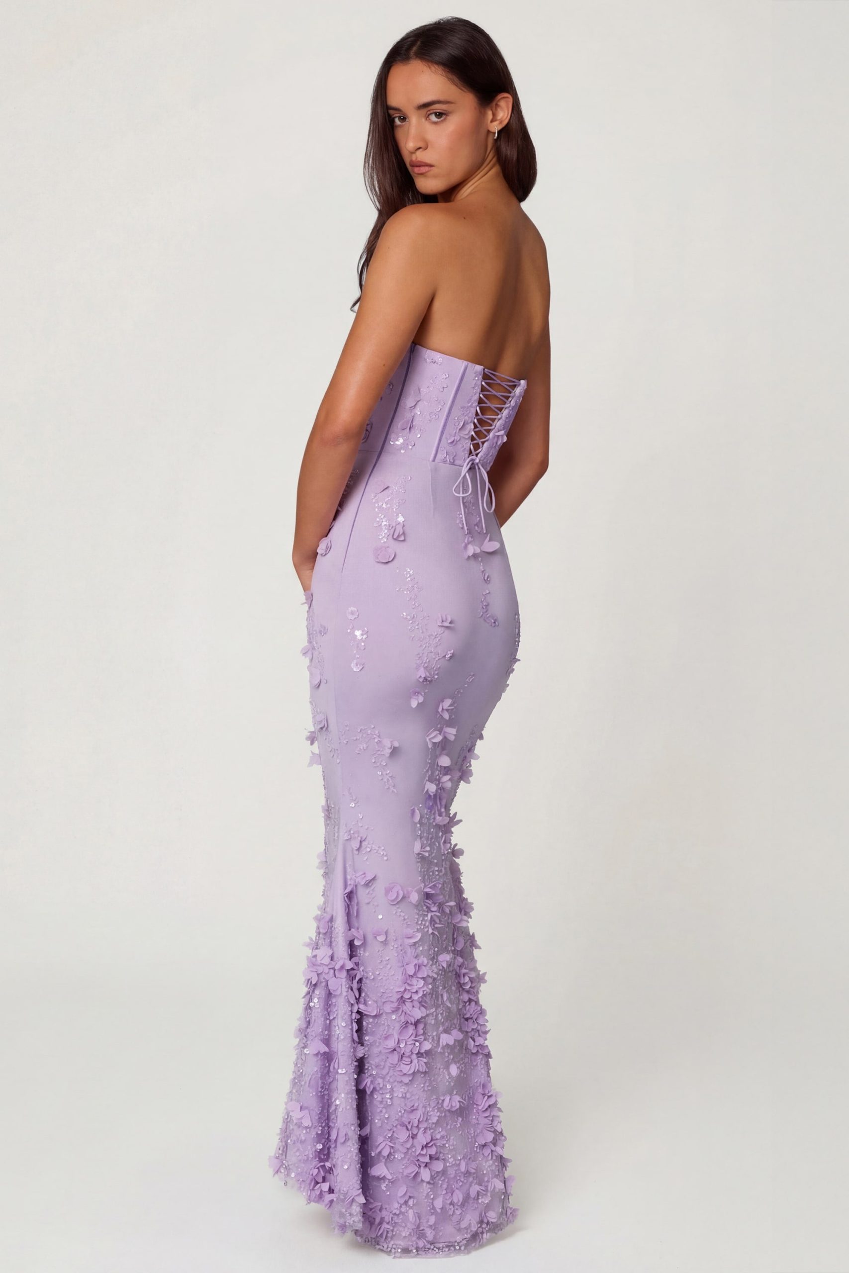 Lace-Up Corset Maxi Dress in Lilac - Image 2