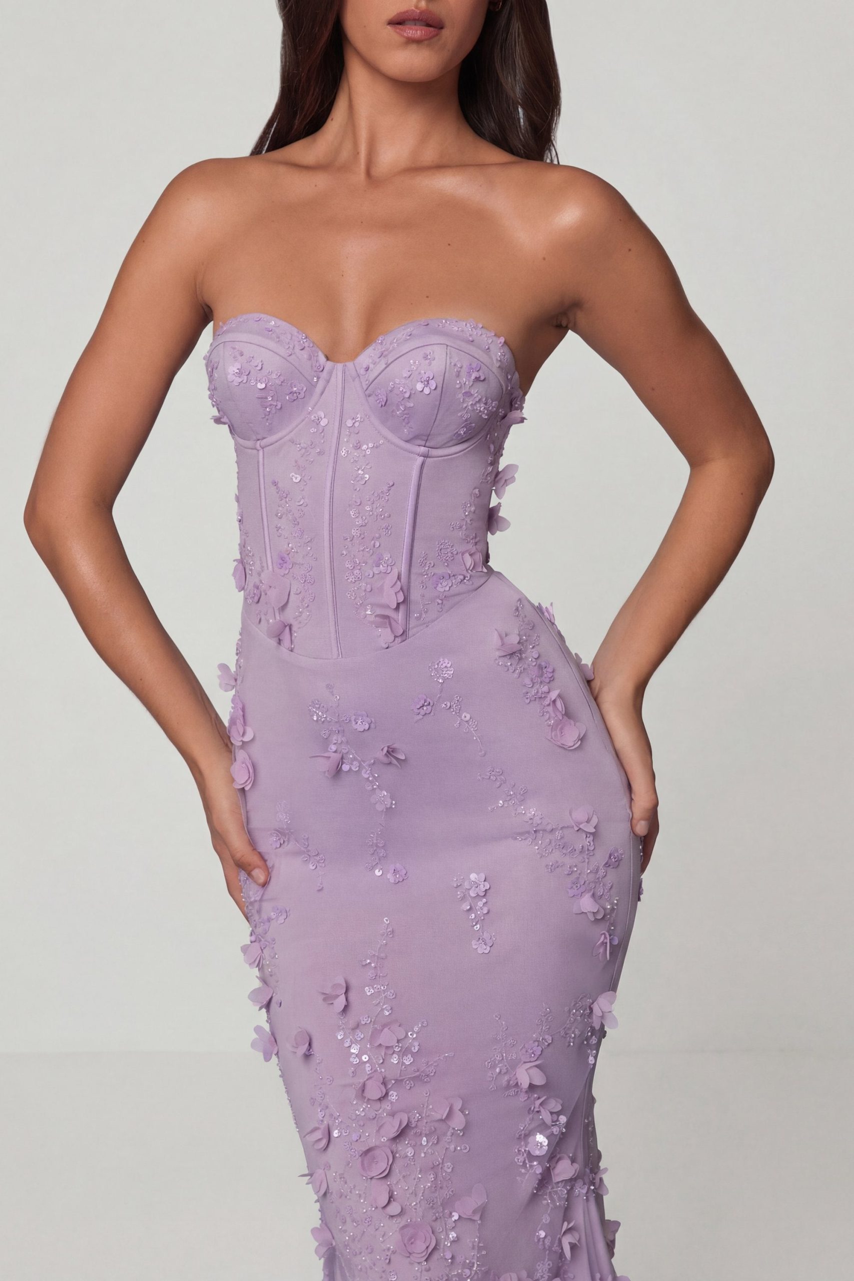 Lace-Up Corset Maxi Dress in Lilac - Image 4