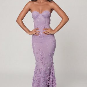 Lace-Up Corset Maxi Dress in Lilac