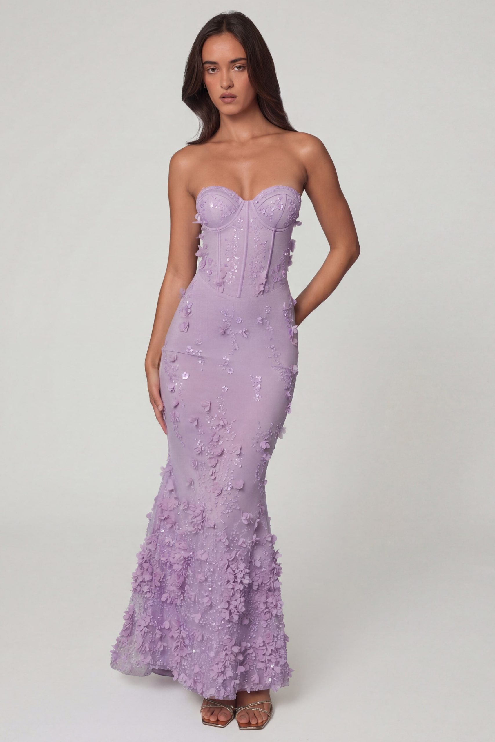 Lace-Up Corset Maxi Dress in Lilac - Image 8