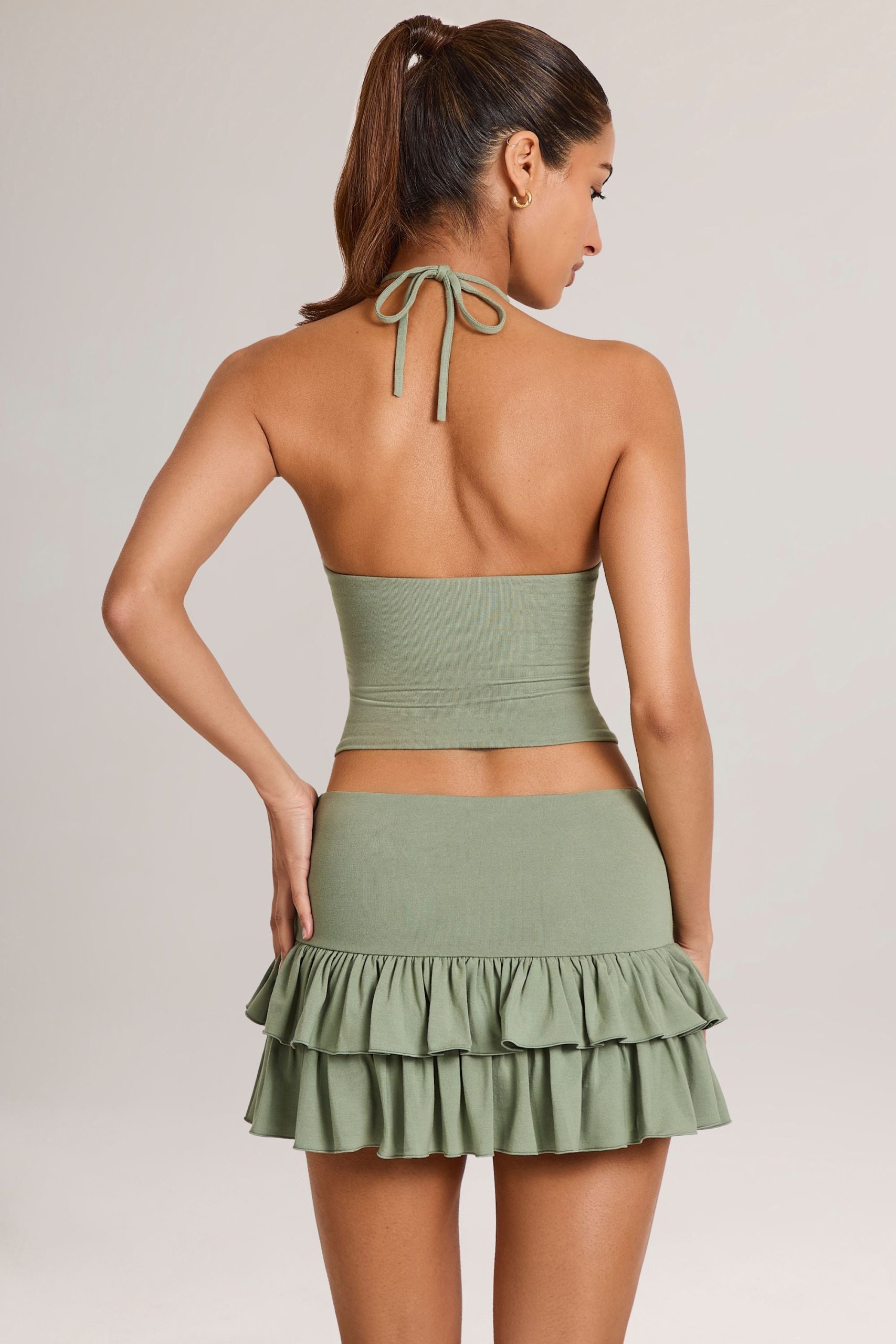 Modal Ruffle Mid-Rise Mini Skort in Sage Green - Image 2