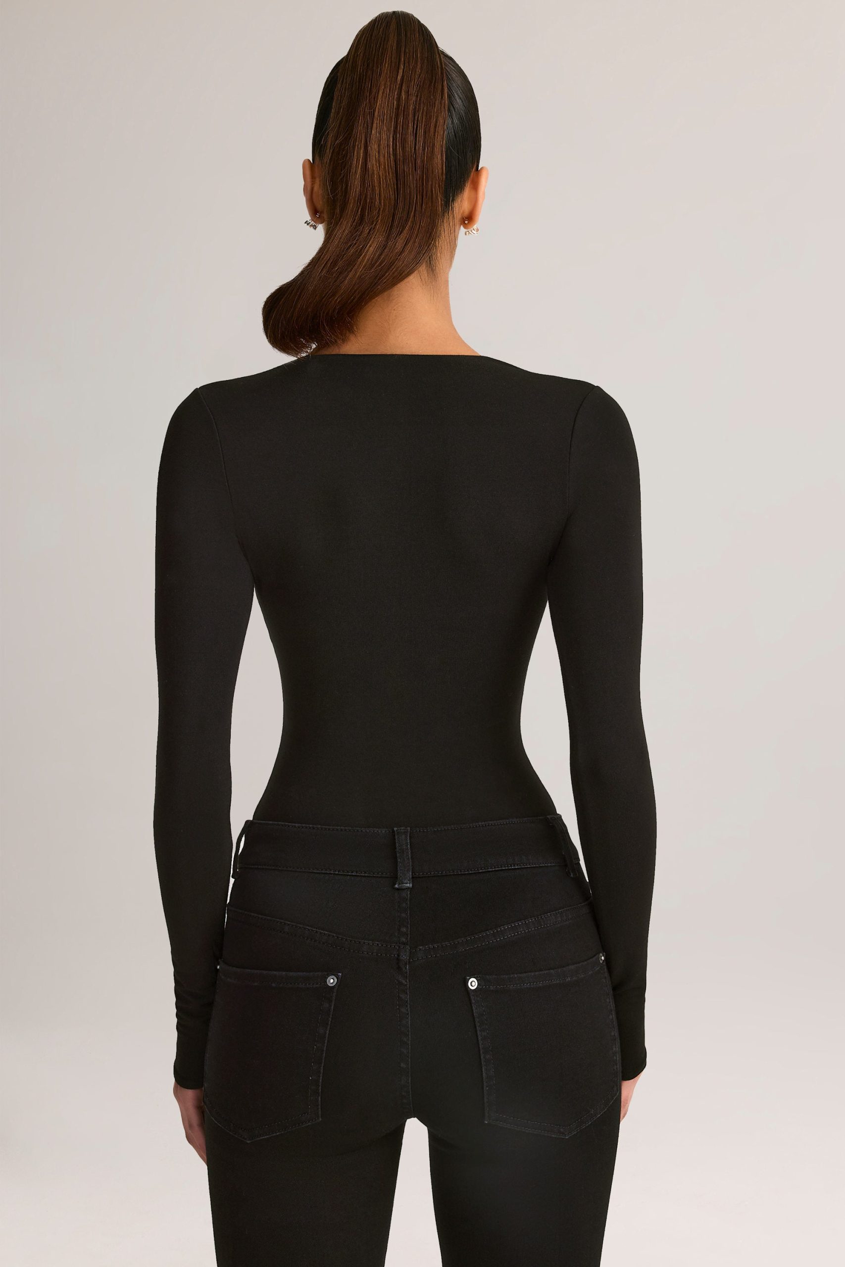 Modal Plunge Long-Sleeve Bodysuit in Black - Image 2