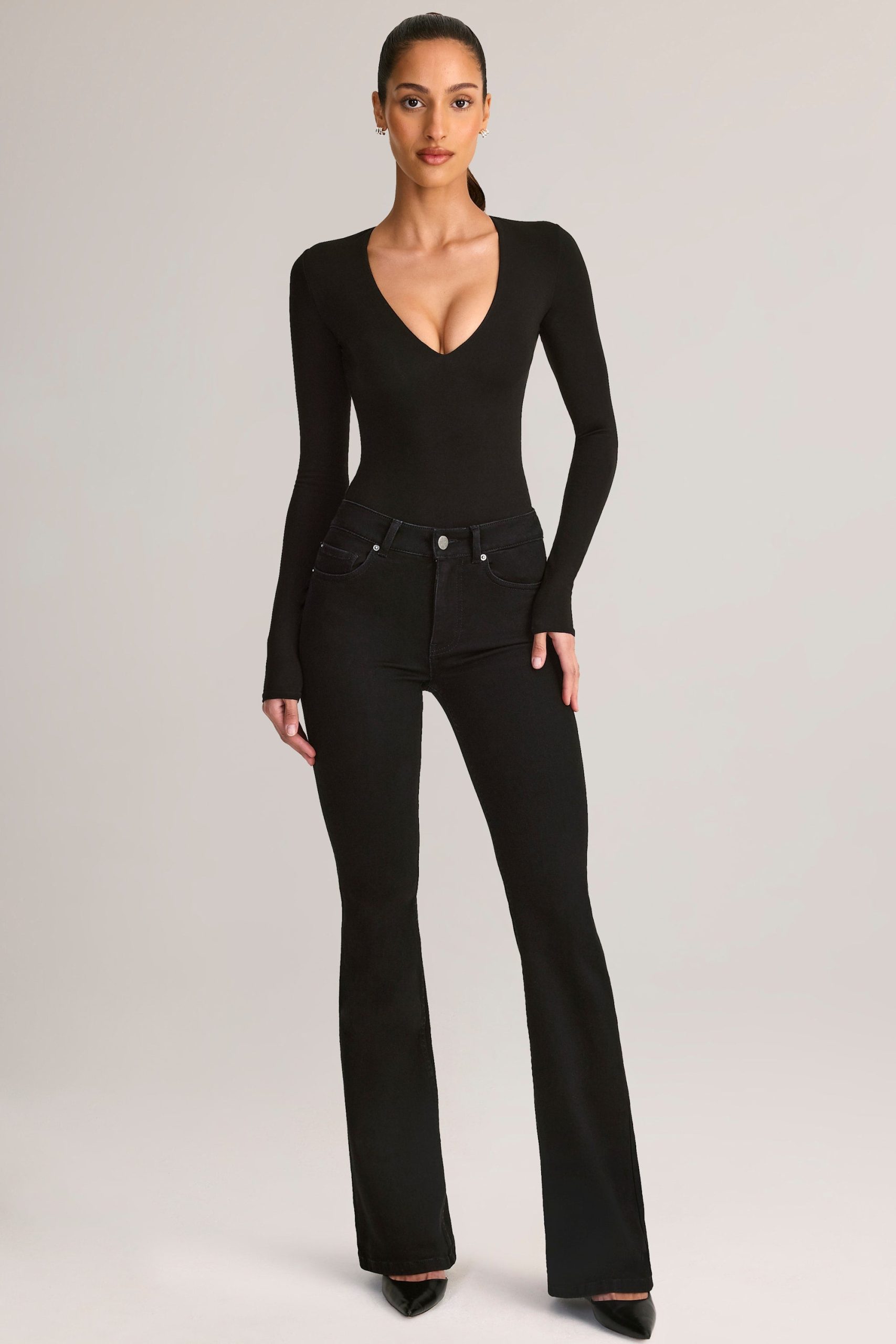 Modal Plunge Long-Sleeve Bodysuit in Black - Image 6