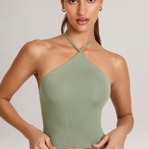Modal Halterneck Top in Sage Green