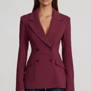 Structured Double-Breasted Blazer in Burgundy