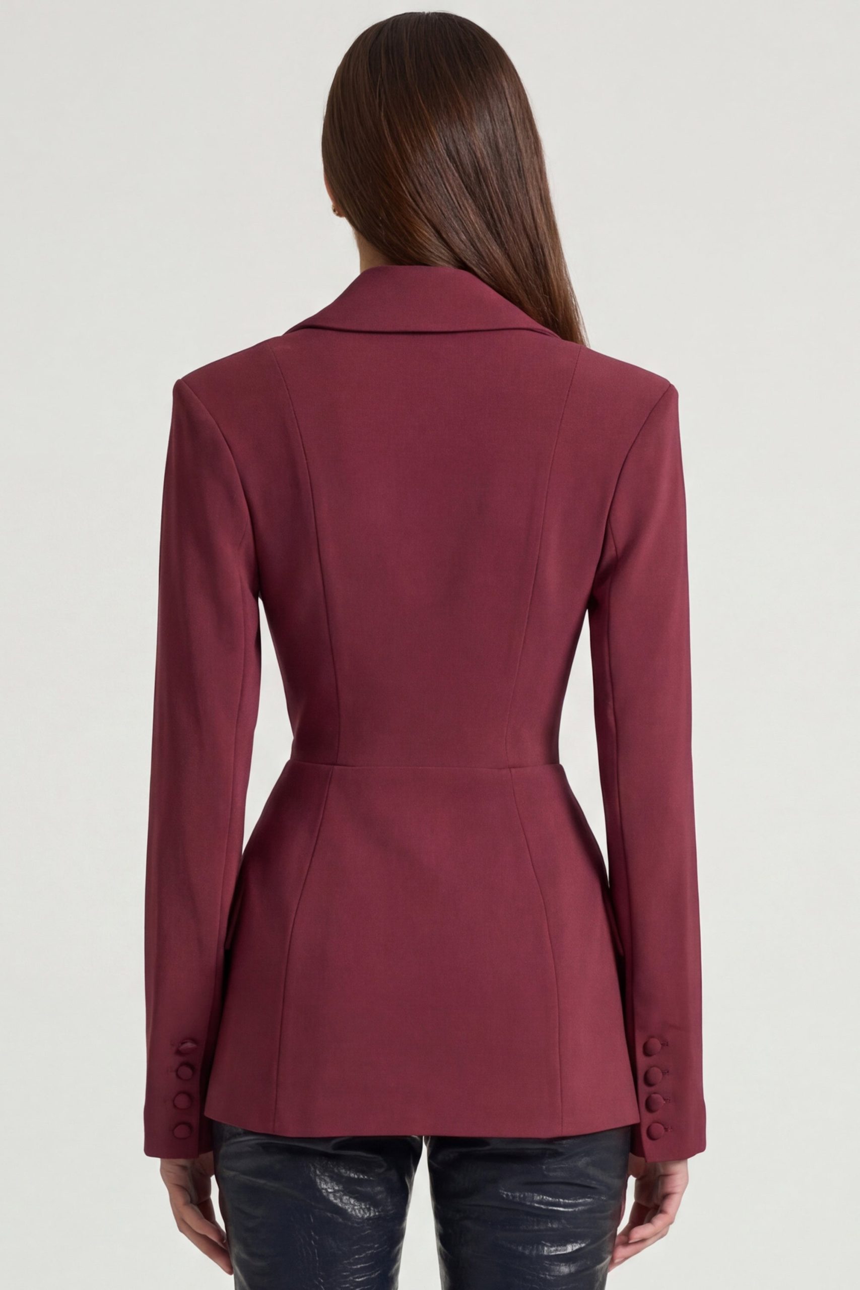 Structured Double-Breasted Blazer in Burgundy - Image 2