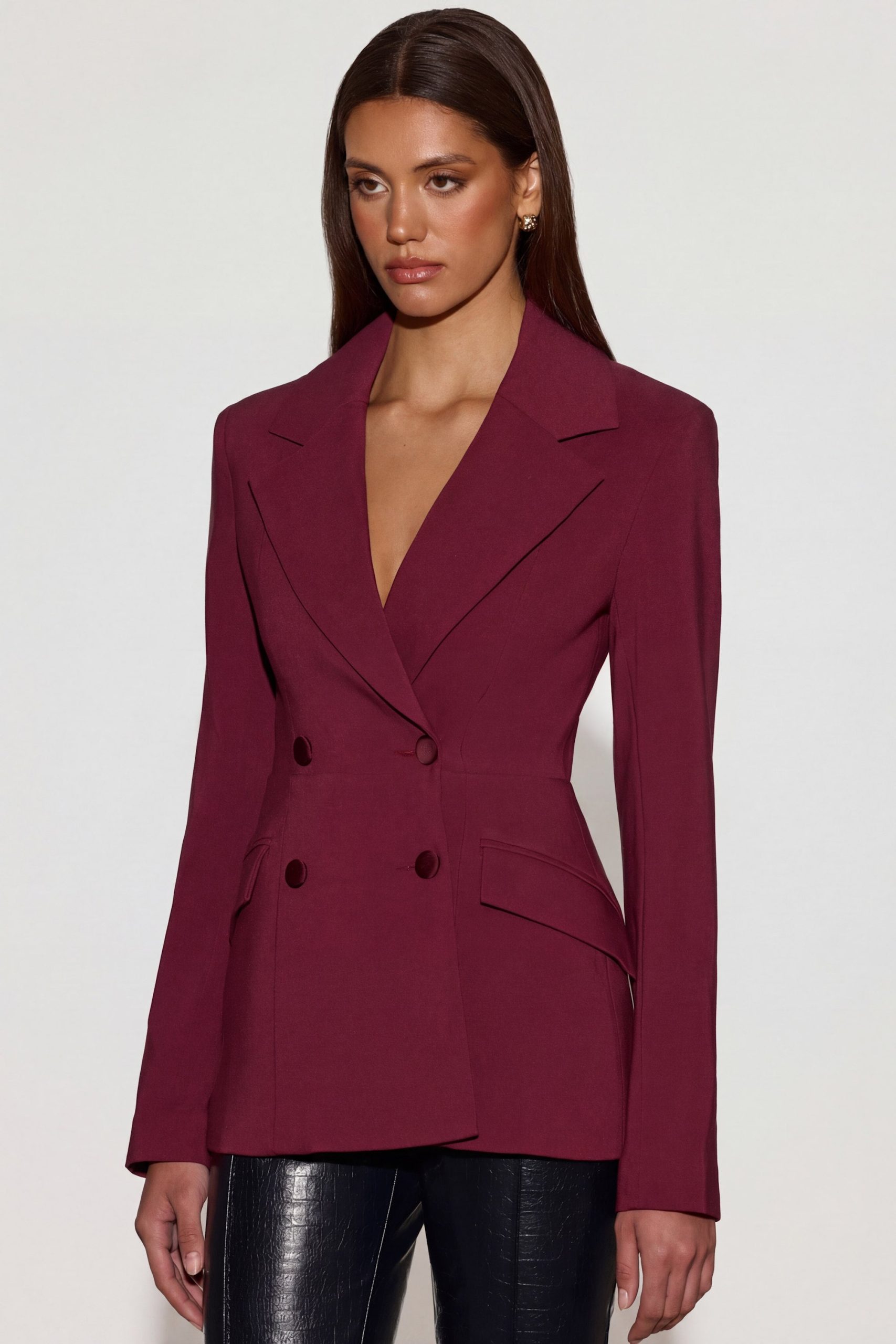 Structured Double-Breasted Blazer in Burgundy - Image 5