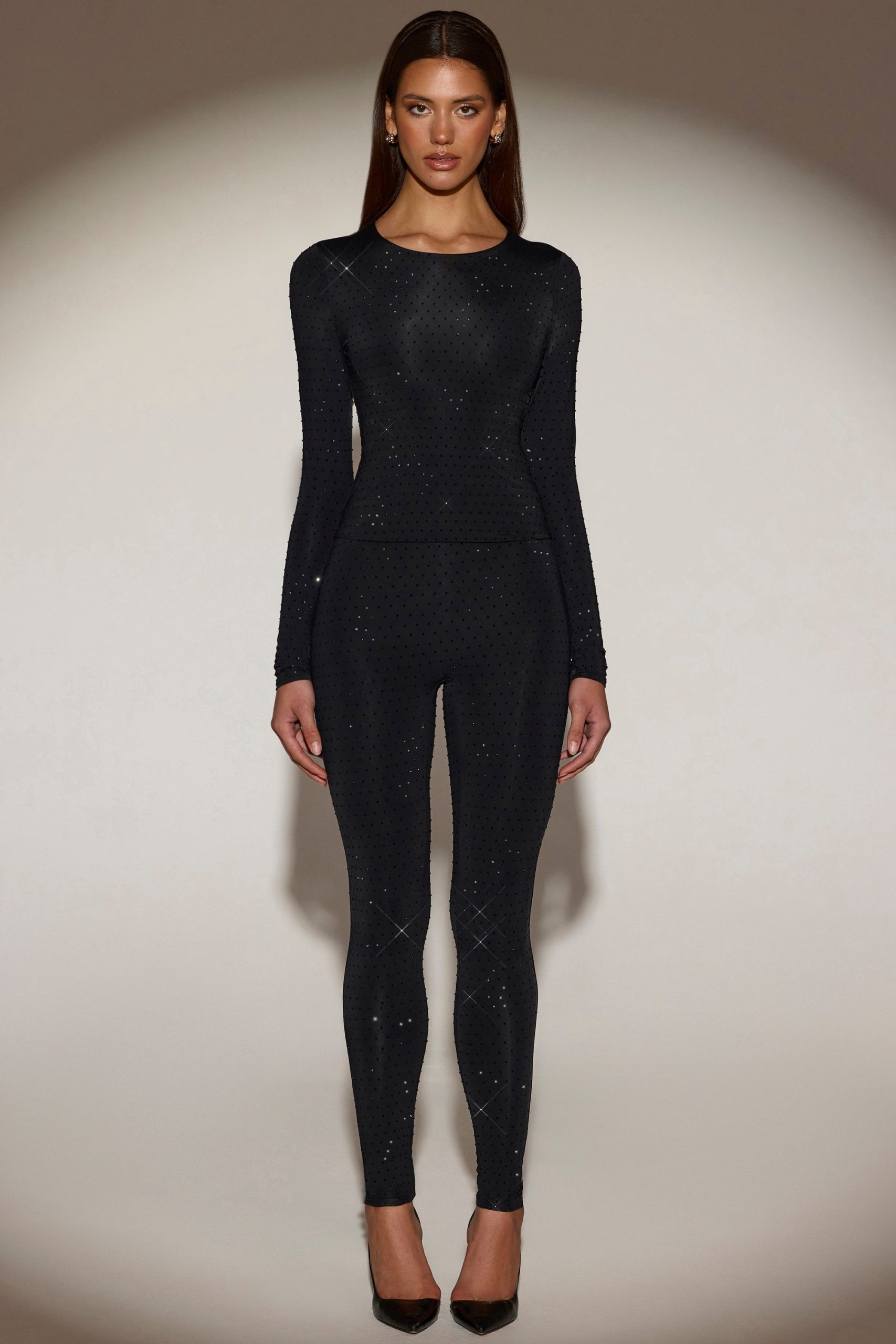 Embellished Crew-Neck Long-Sleeve Top in Black - Image 8