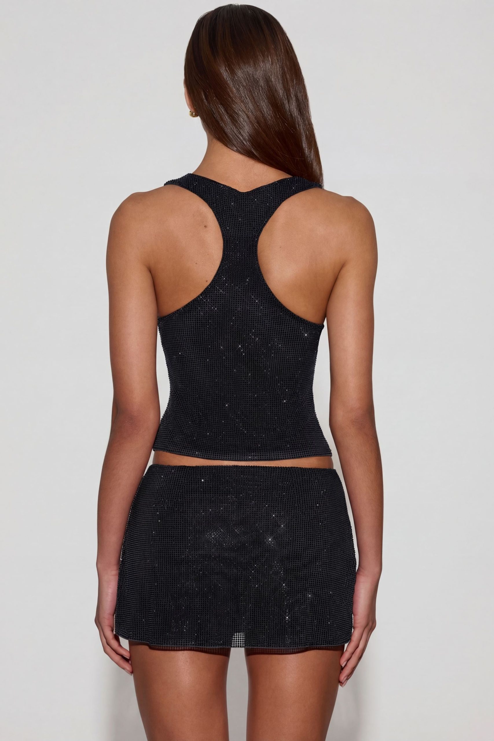 Embellished Jersey Scoop-Neck Racerback Top in Black - Image 2