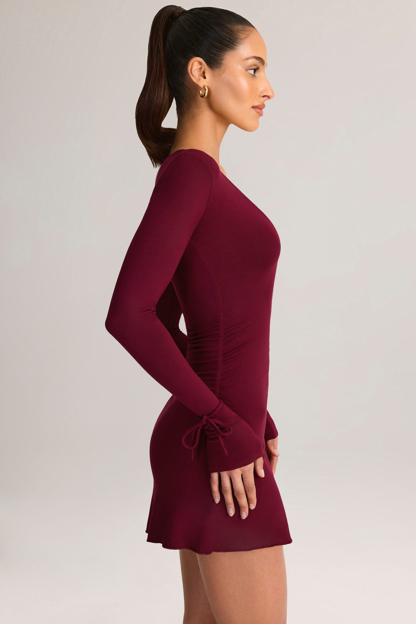 Modal Long-Sleeve Mini Dress in Wine - Image 3