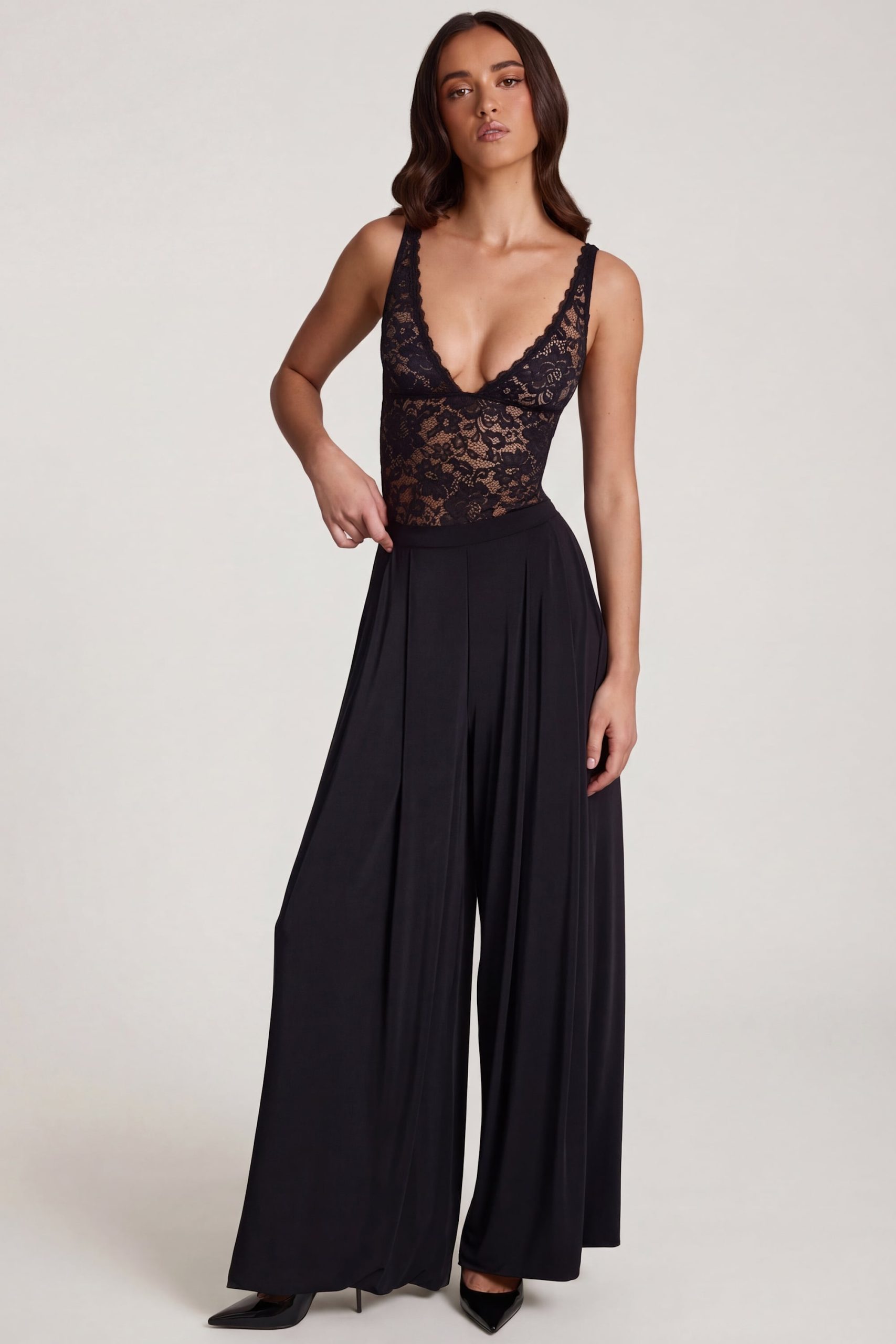 Soft Jersey Mid-Rise Wide-Leg Trousers in Black - Image 6