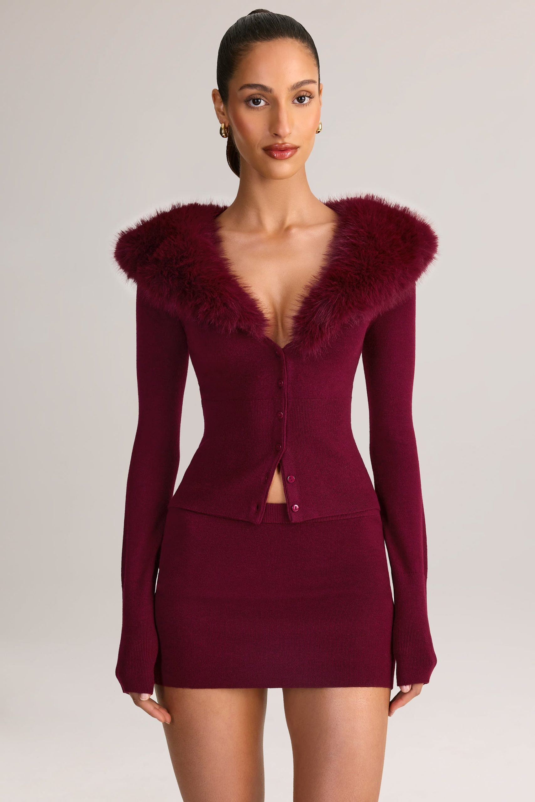 Knit Mid-Rise Mini Skirt in Wine - Image 6