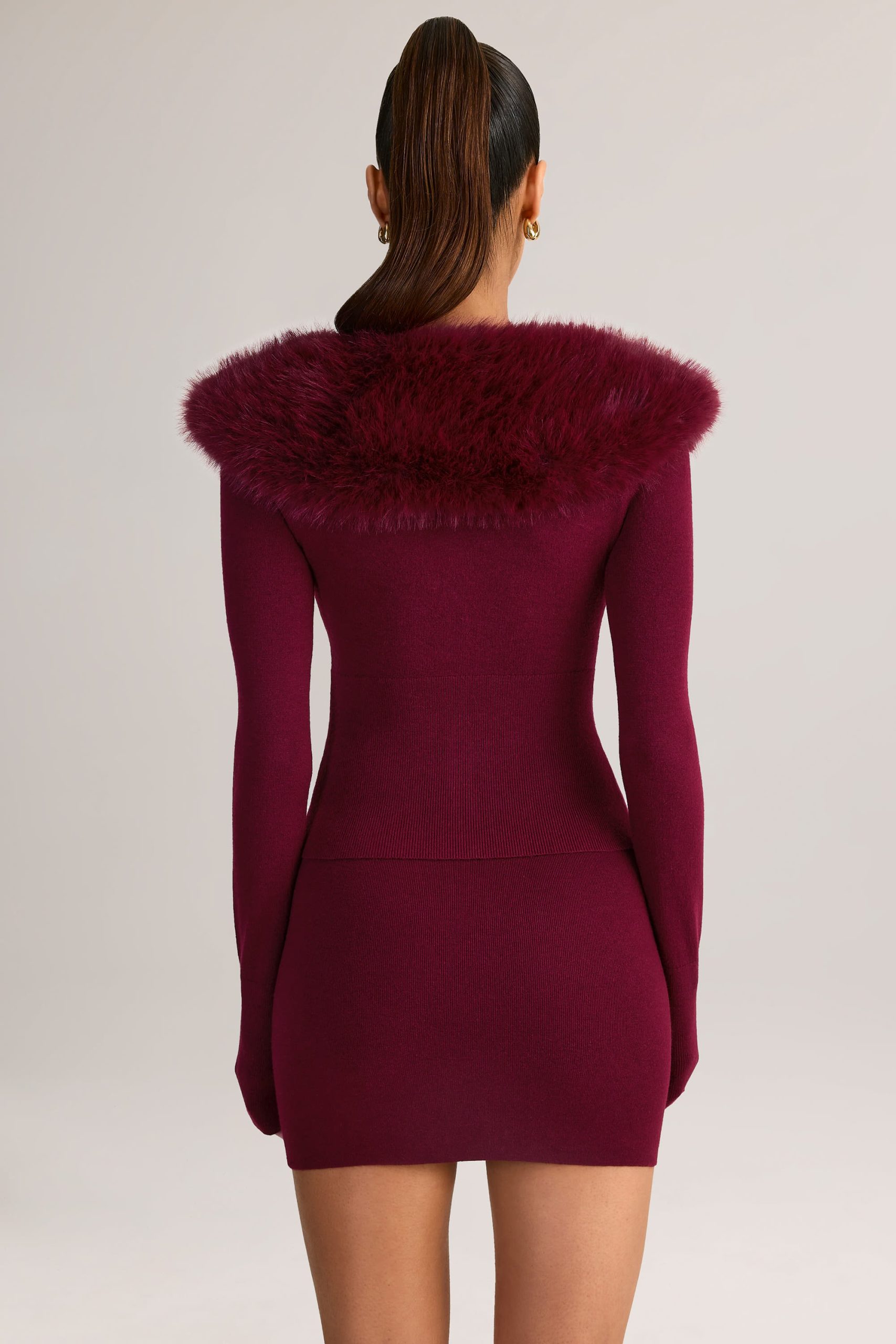 Knit Mid-Rise Mini Skirt in Wine - Image 2