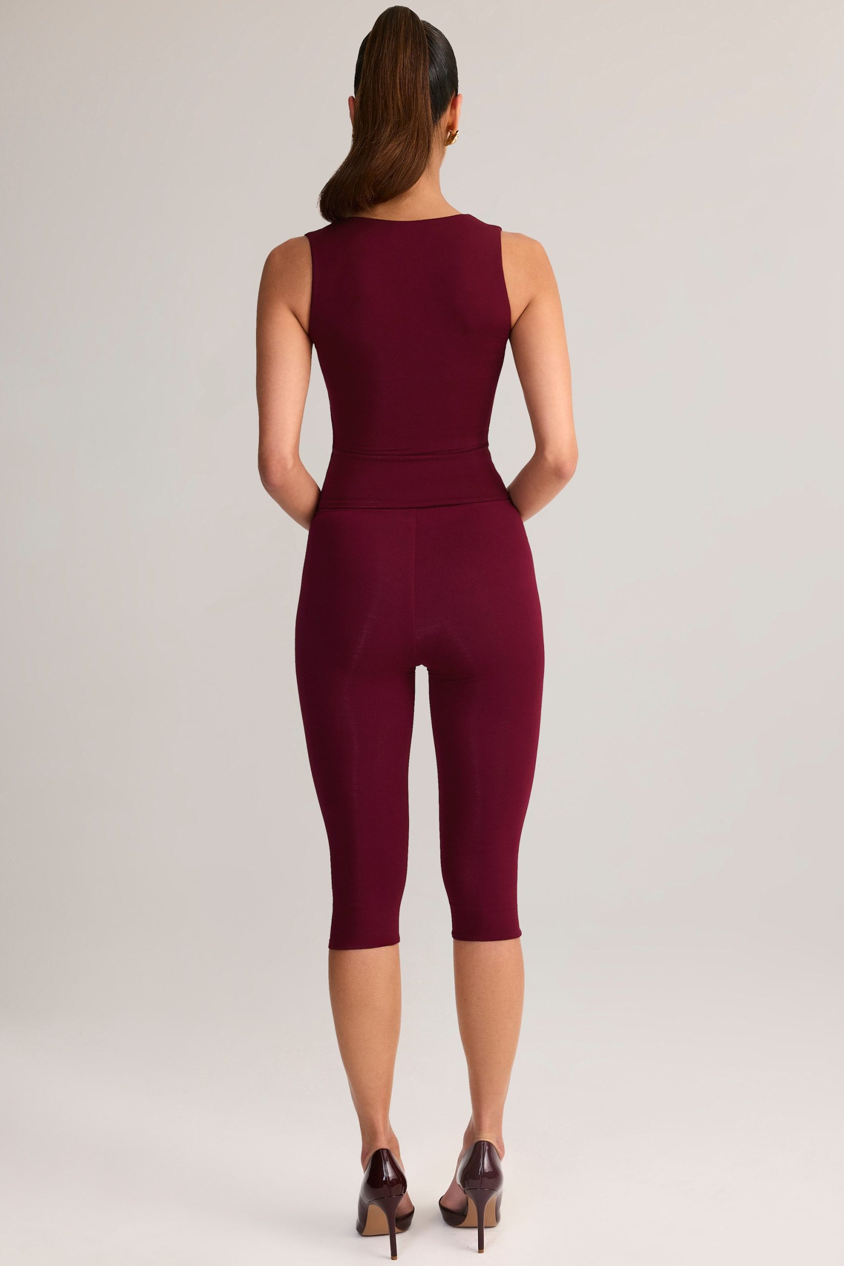 Modal Mid-Rise Capri Leggings in Wine - Image 2