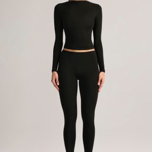 Modal Mid-Rise Cropped Leggings in Black