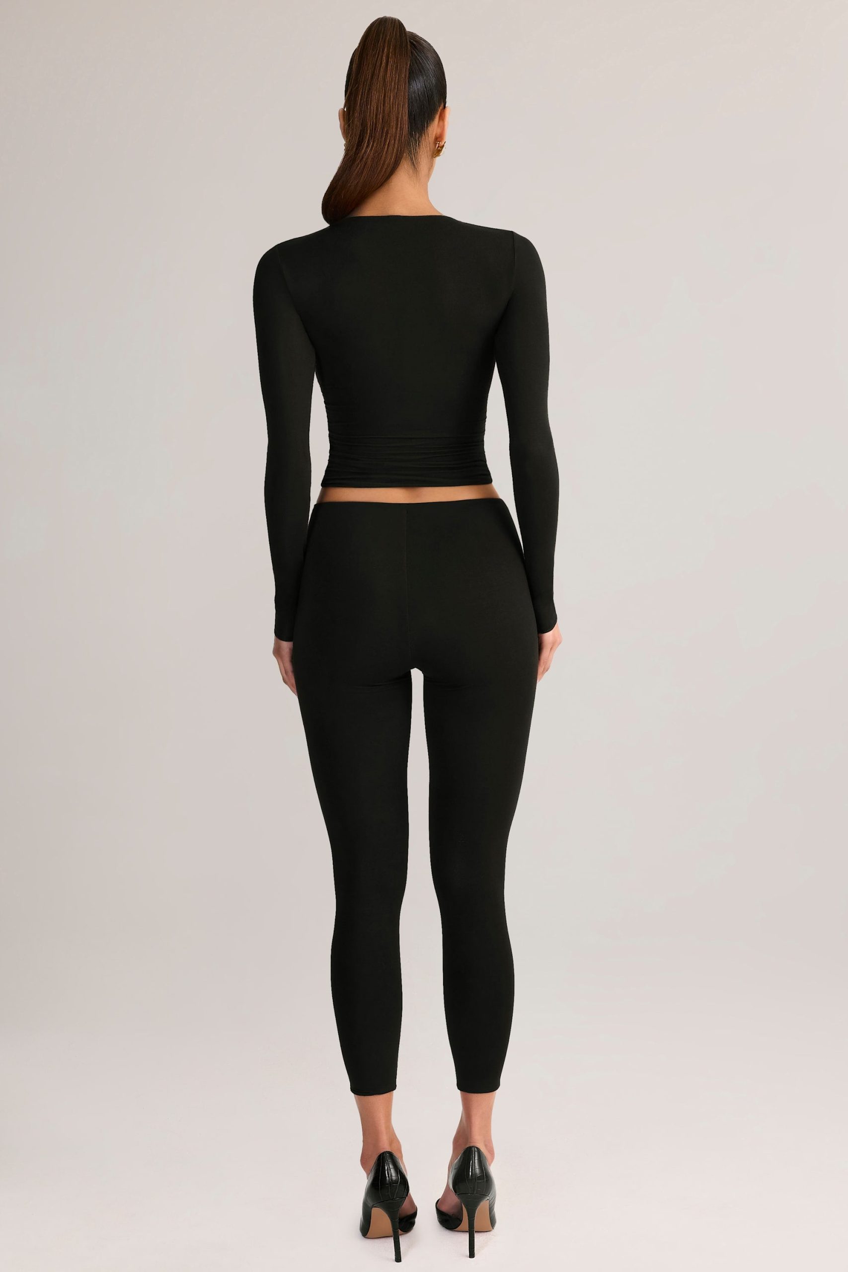 Modal Mid-Rise Cropped Leggings in Black - Image 2