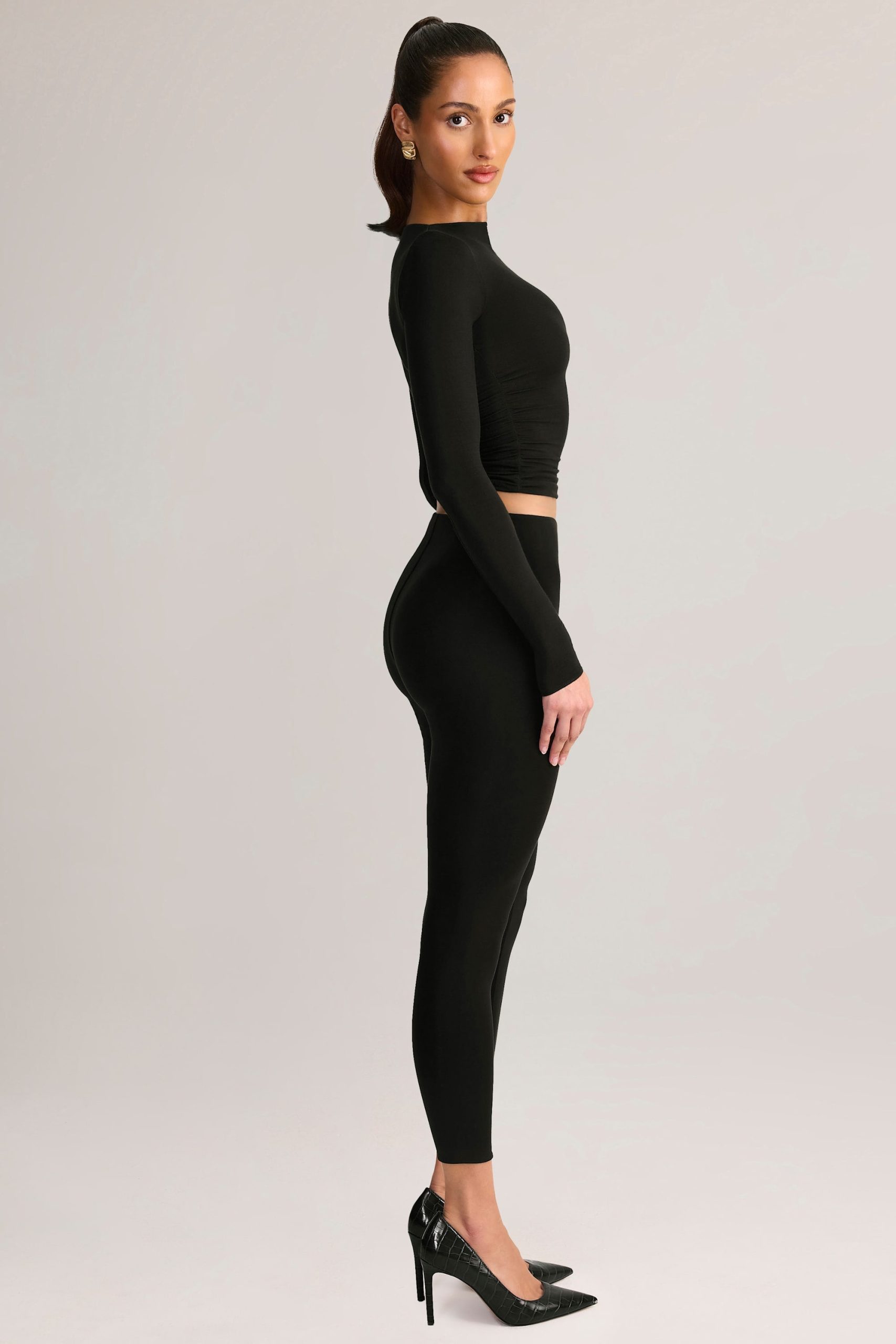 Modal Mid-Rise Cropped Leggings in Black - Image 3
