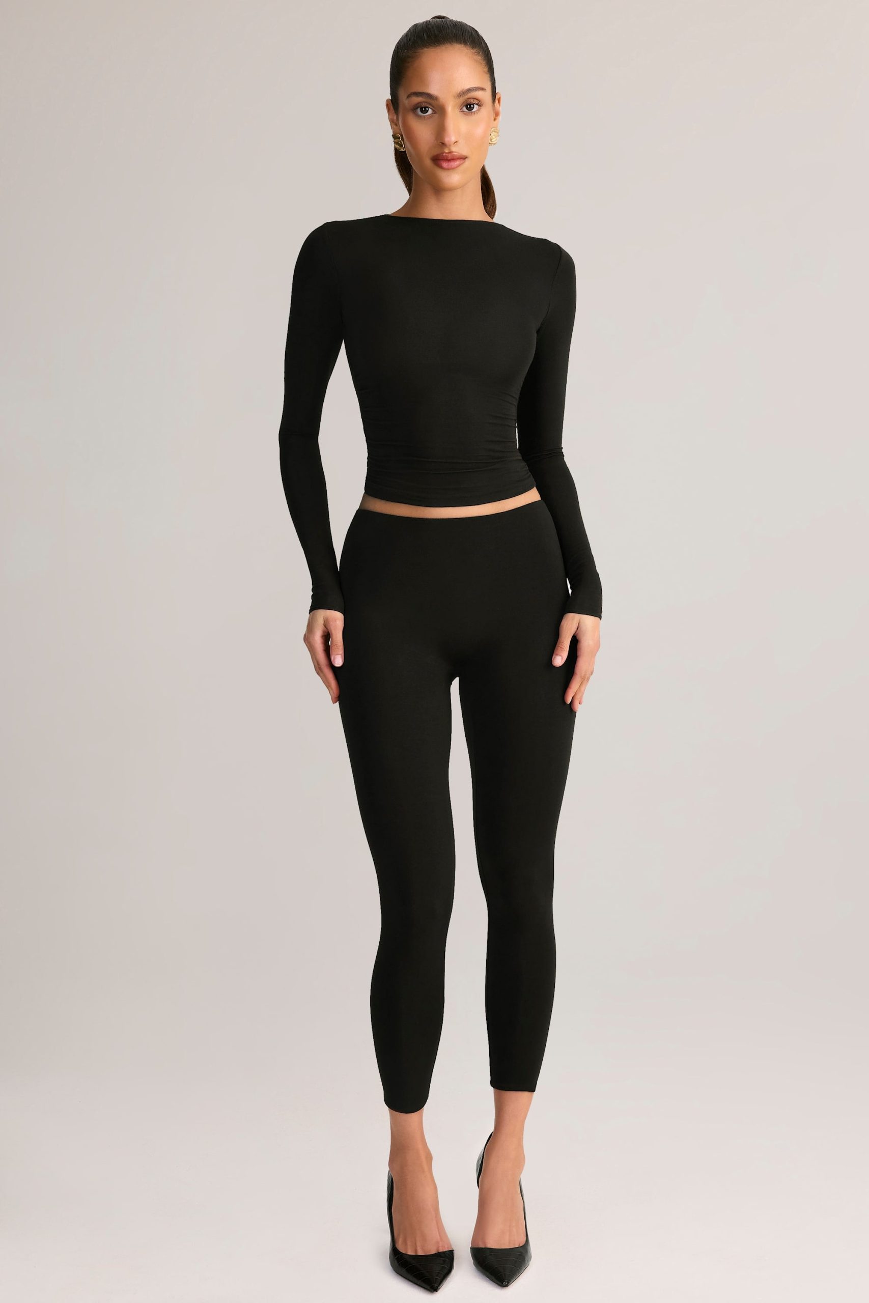 Modal Mid-Rise Cropped Leggings in Black - Image 4